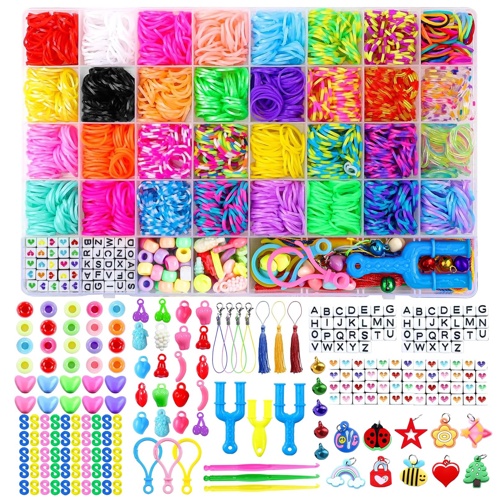 PXDUCN Loom Band Kit, Loom Bands, 2800+ Loom Band Kit 32 Colours DIY Refill Bracelet Making Kit with Beads Accessories, Friendship Bracelet Making Kit for Halloween Christmas Birthday