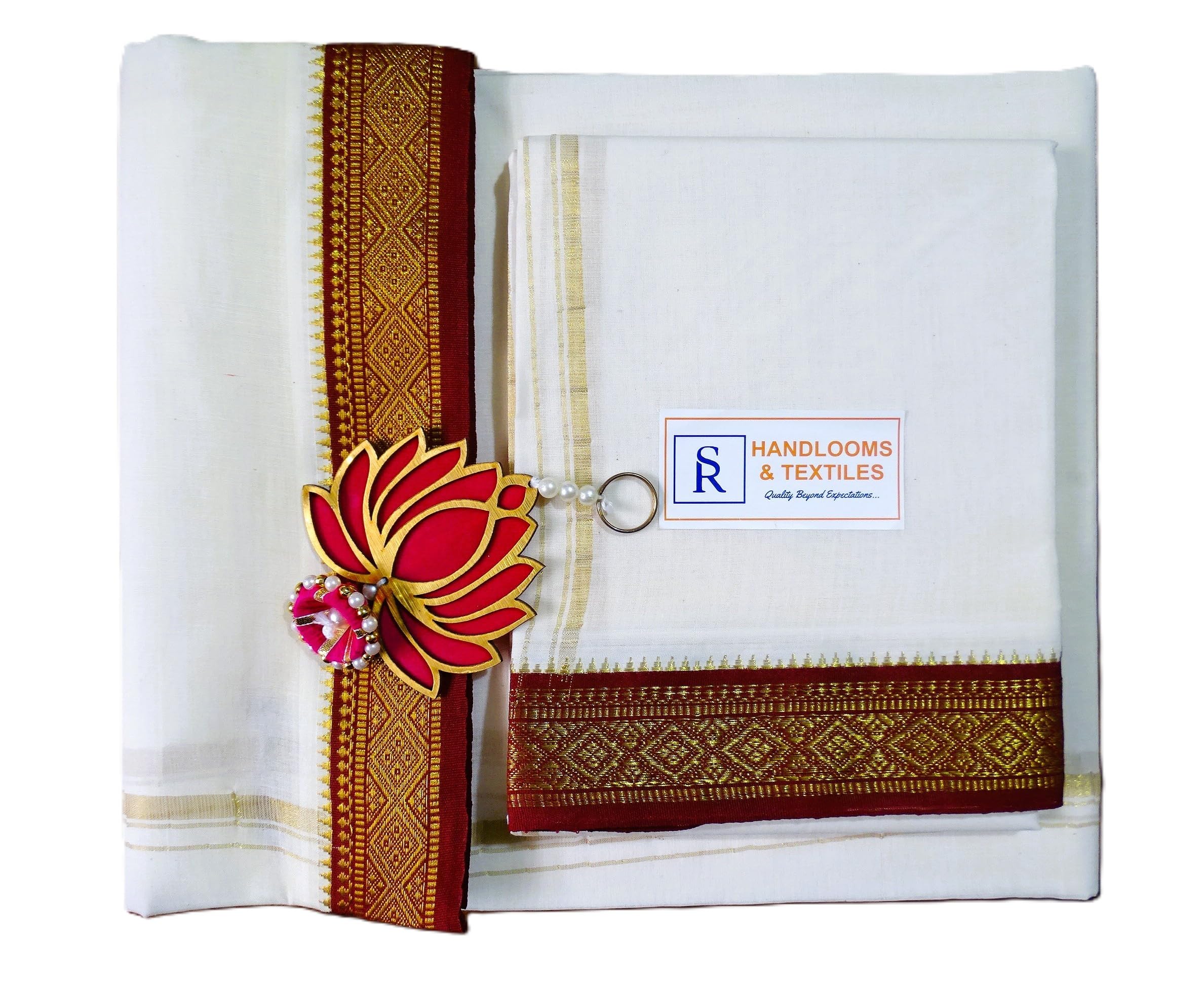 sr handlooms and textiles Men's 100% Pure Cotton Dhoti with Uttariyam in Size (4+2) Mtrs (Pure Cotton Milky White Dhoti and Uttariyam)-picture-25