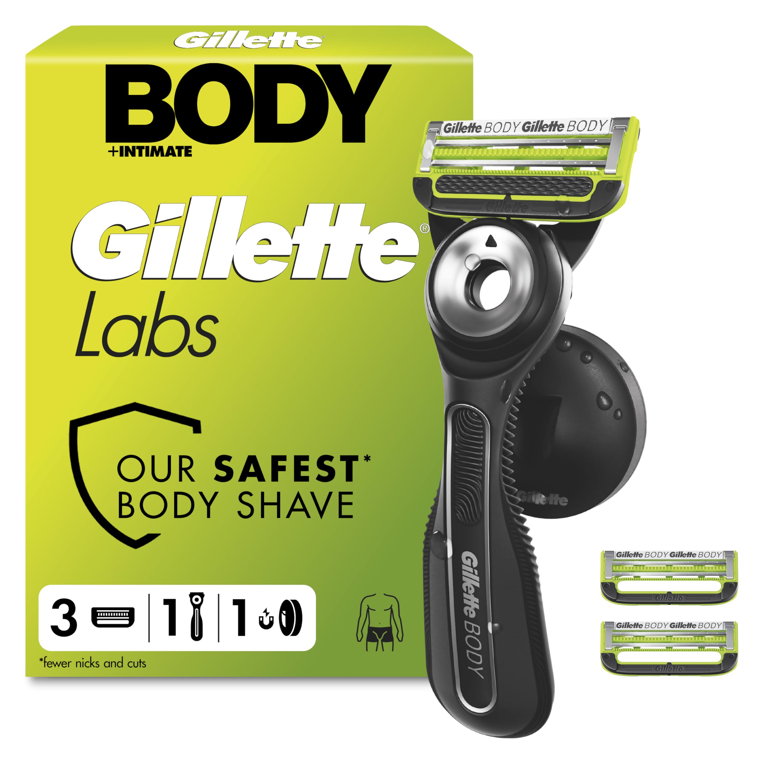 GilletteLabs Body + Intimate Razor for Men, 1 Handle & 3 Cartridges
