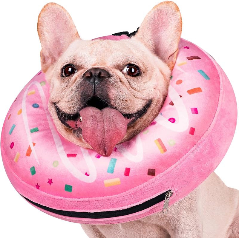 Colar Inflável Donut para Cães, Cone Macio de Recuperação Didopet, Tamanho M Rosa