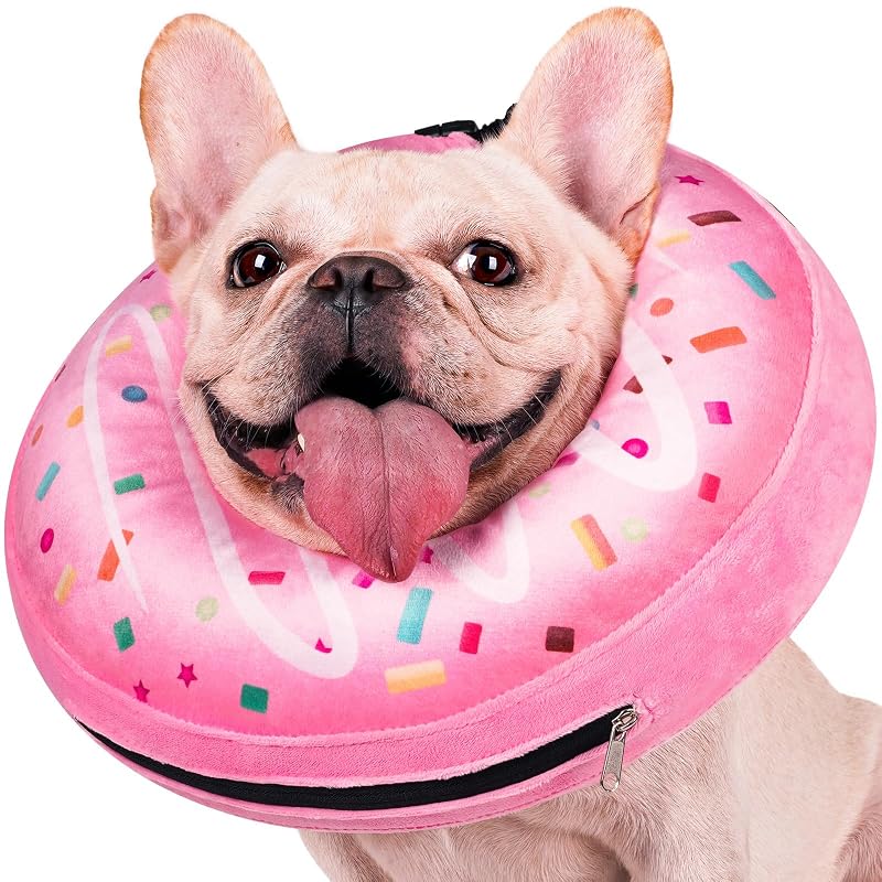 Colar Inflável Donut para Cães em Recuperação de Veludo Rosa Didopet E0119 M+