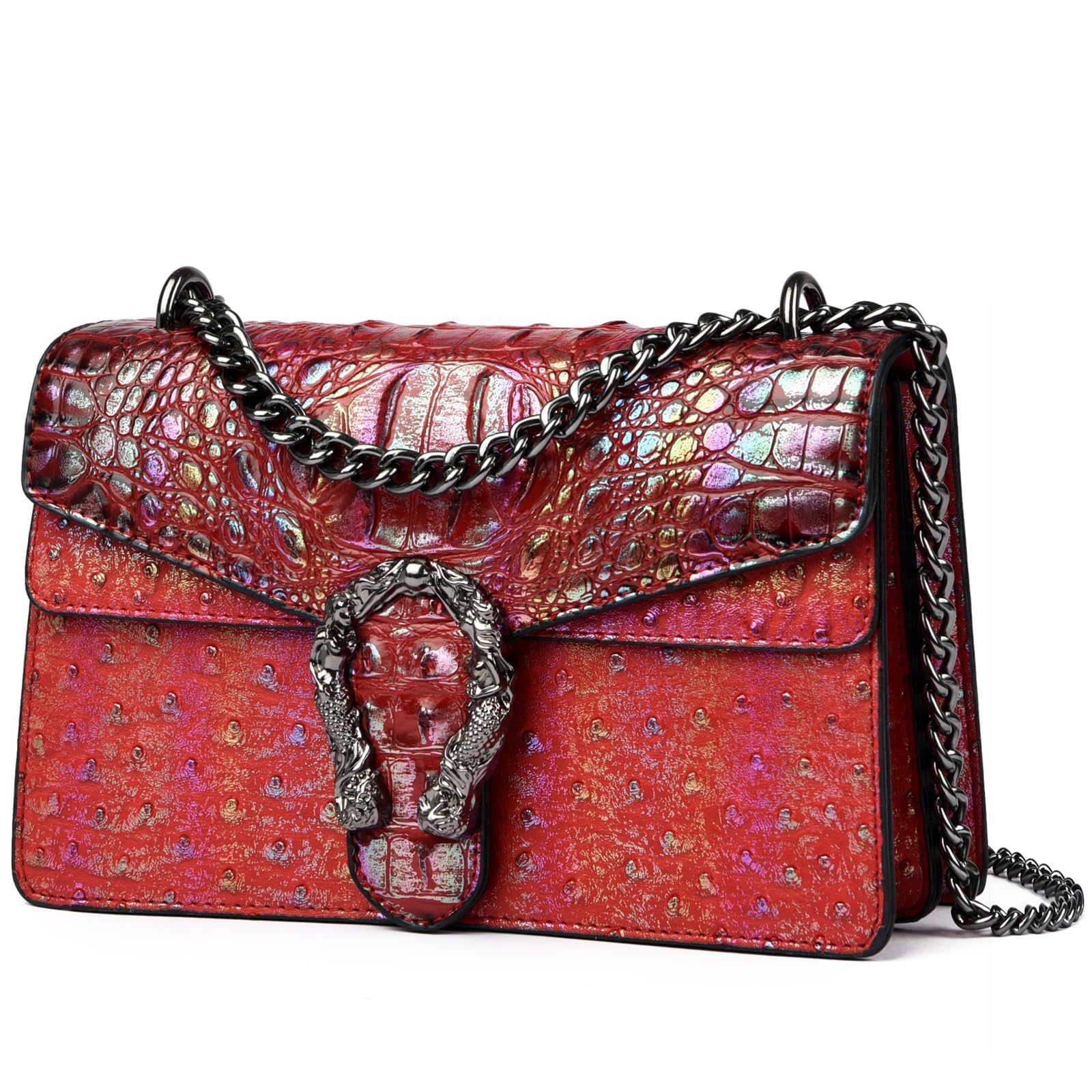 Generisch Bolso de mano de moda para mujer, bolso de hombro versátil, elegante bolso de hombro impermeable con patrón de avestruz, bolsa de cadena, bolsillo para teléfono móvil, citas, trabajo, viajes