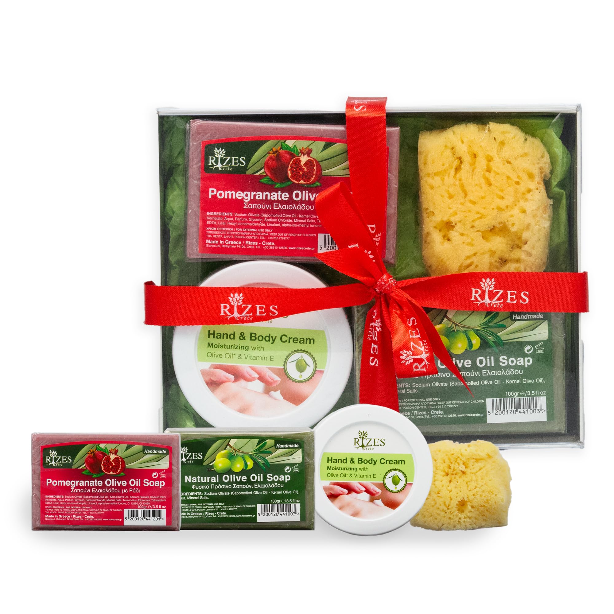 Rizes Crete Beauty Gift Set Crete: Body Lotion & Shower Gel with Aloe Vera & Olive Oil + Towel & Sponge - Natural Care for Skin and Senses (Set3)