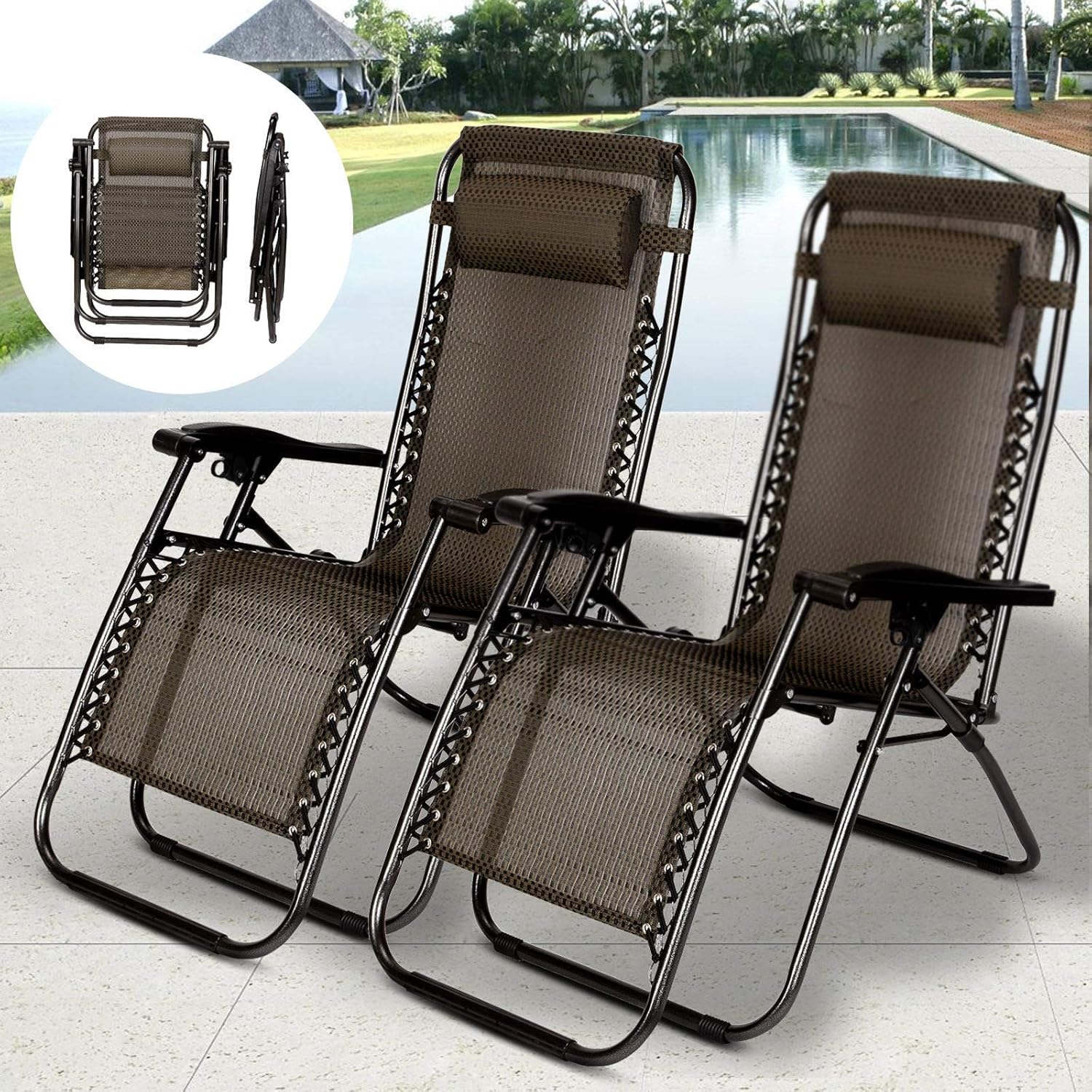 2 PCS Zero Gravity Folding Lounge Beach Chairs Outdoor
