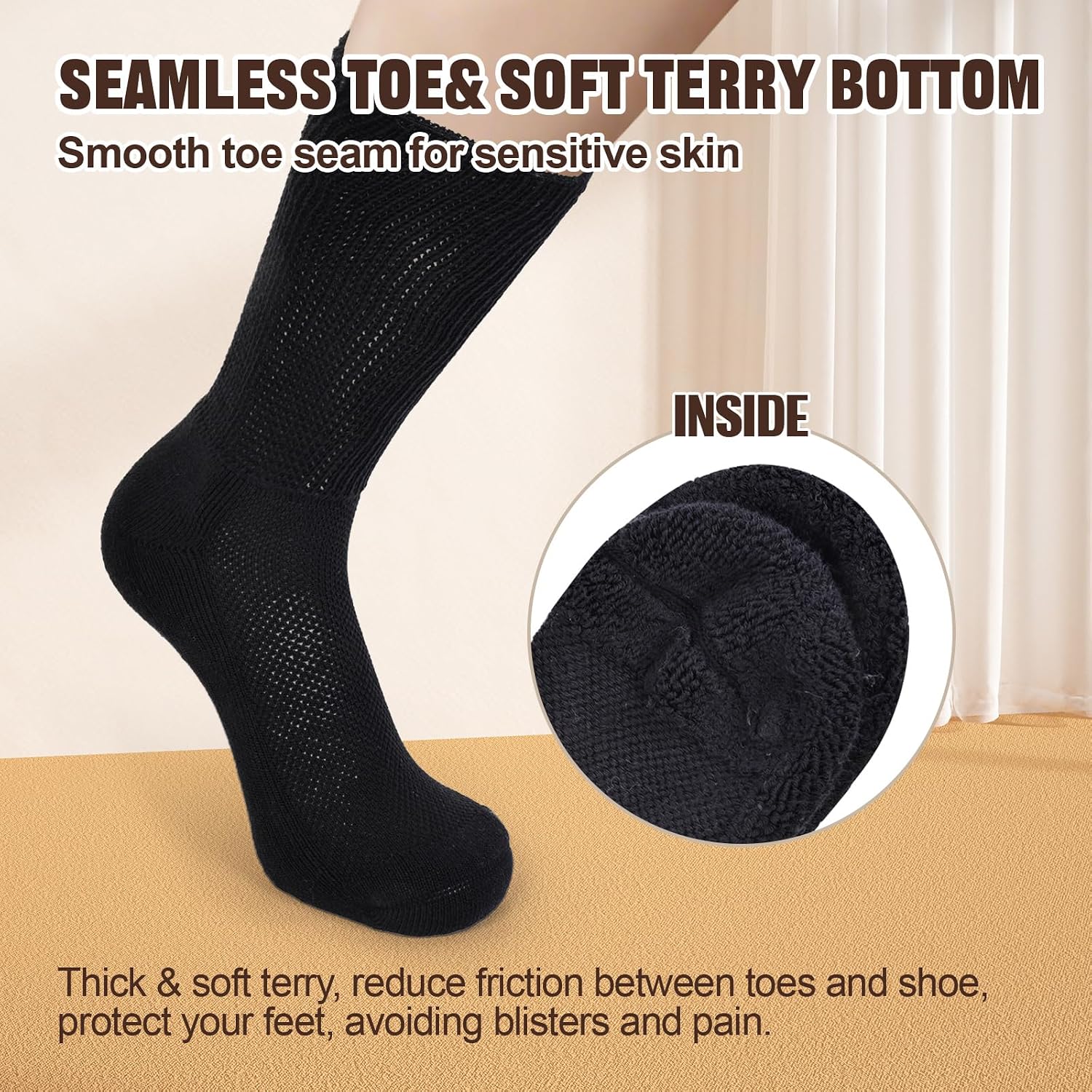 Kodal Copper Infused Diabetic Socks Non-Binding Seamless Orthopedic Ankle/Crew Socks for Swollen Feet Edema & Foot Neuropathy