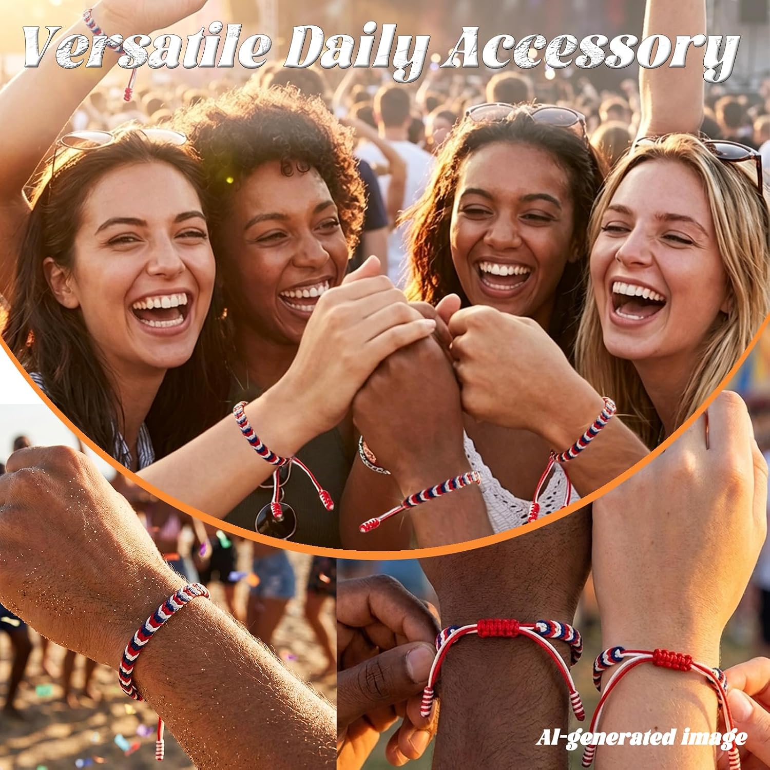 Woven Bracelet, Patriotic Cord Wristband with Adjustable, Country Flag Color Tibetan Wrist Wrap Bracelet for Men Women