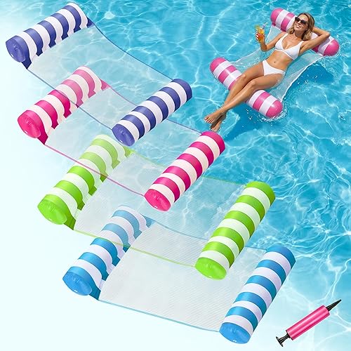 4 Pack Inflatable Pool Floats, OKSUWATER 4-in-1 Water Hammock, Pool