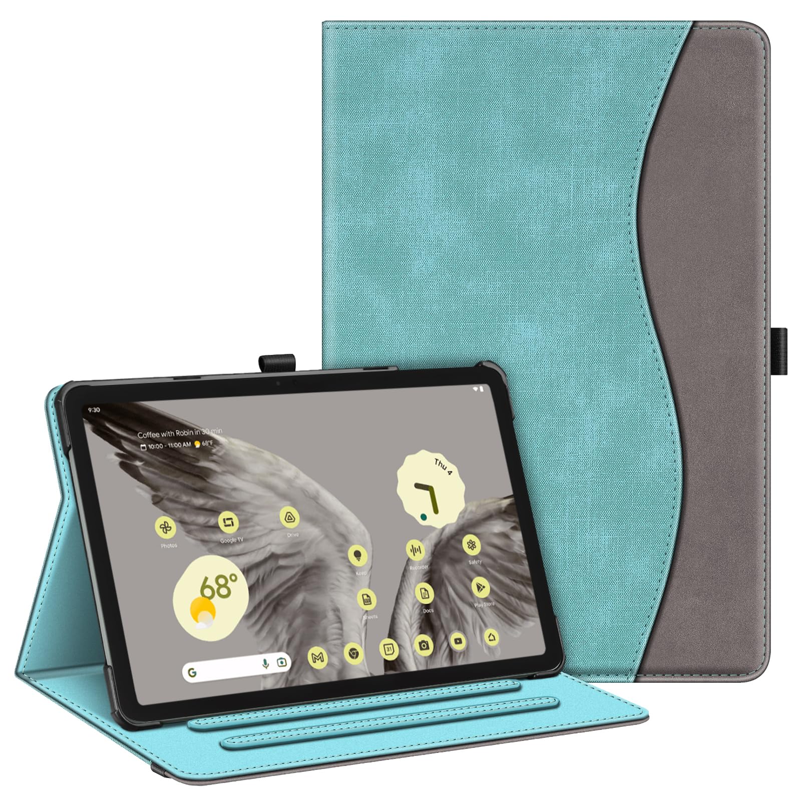 Fintie Case for Google Pixel Tablet 11 Inch 2023 Release, Multi-Angle Viewing Protective Stand Cover with Pocket & Pencil Holder Compatible with Charging Speaker Dock, Turquoise