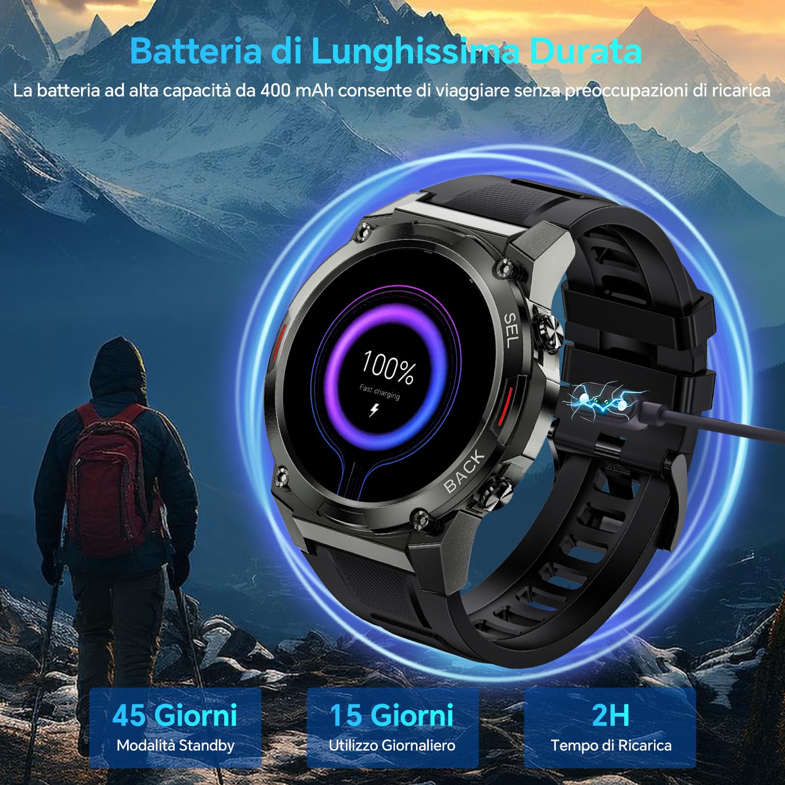 OUKITEL BT50 Smartwatch Uomo - 1.43" HD Touch Screen, Chiamate Bluetooth Orologio Fitness Digitale Monitor del, SpO2/Sonno/Cardiofrequenzimetro, IP68 Militari Smart Watch, Per iOS e Android