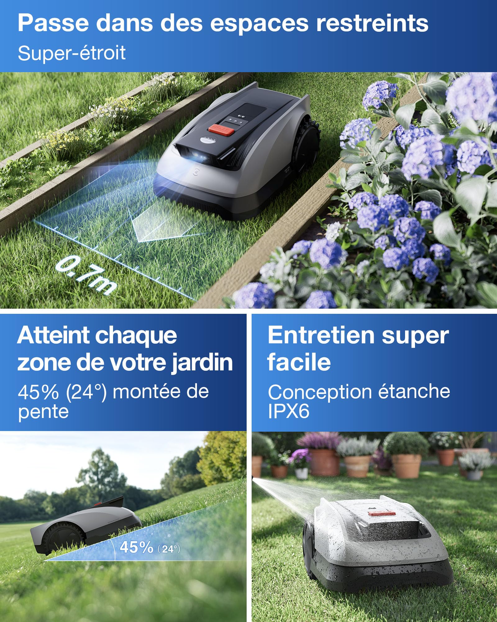 ECOVACS Goat O1200 RTK Robot Tondeuse sans Fil périphérique 1200 m², Navigation RTK+Vision Améliorée par Lidar, Cartographie Automatique, Passages étroits 0,7 m, Tonte précise des Bordures, Pente 45%