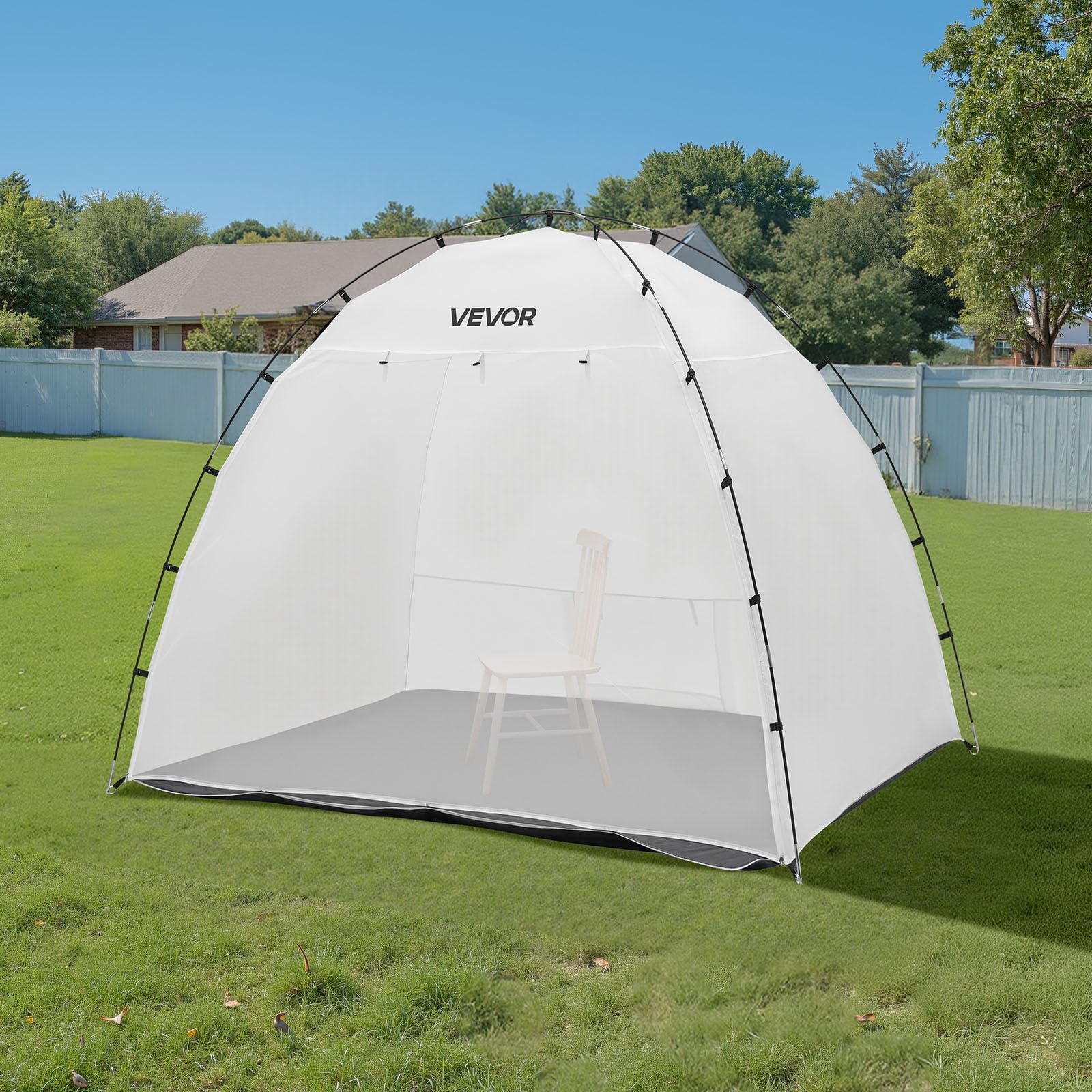 VEVOR Cabina de Pintura Portátil, Área de Trabajo de 233 x 172 x 190 cm, Impermeable, con Suelo Integrado y Puerta Enrollable para Armarios, Sillas y Mesas, para Proyectos Fluidos, Color Blanco