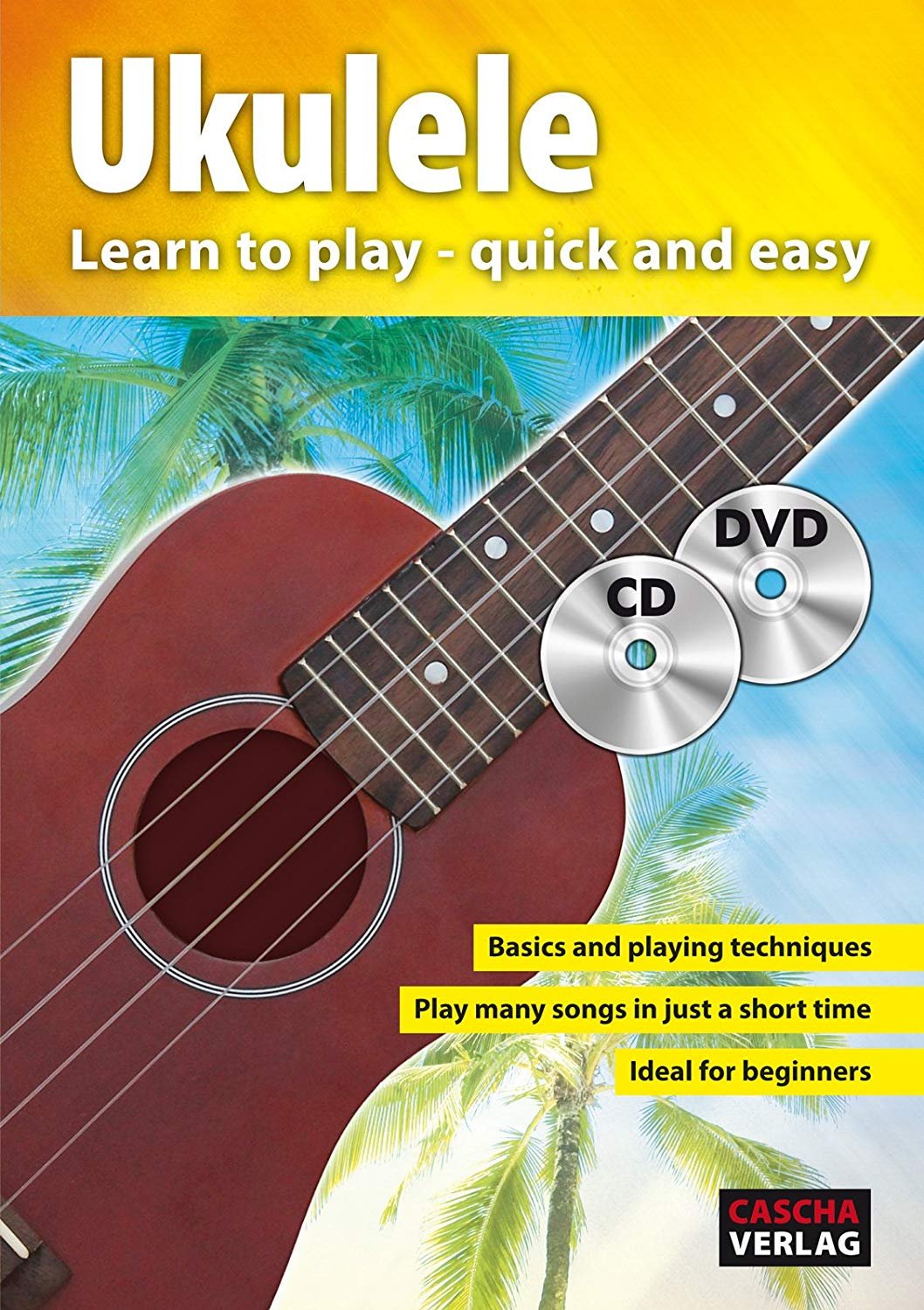 CASCHA Sopran Ukulele Set für Kinder und Erwachsene I Starter Kit mit 3 Plektren Tasche englisches Lehrbuch DVD Stimmgerät I Aquila Saiten Nylon I Kleine Hawaii Gitarre I Braun