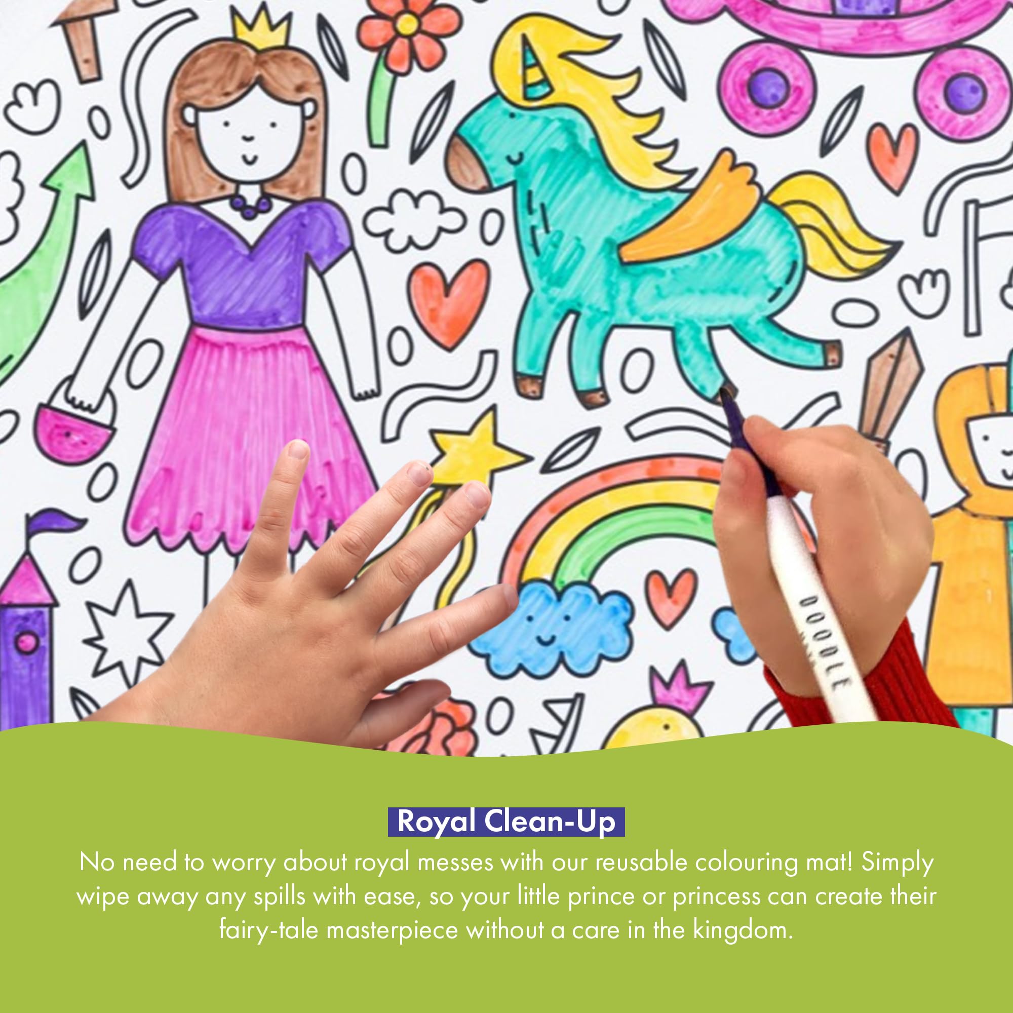 Doodle Mats Reusable Princess Fairytale Colouring Mat for Kids, Clear/Transparent - Image 2
