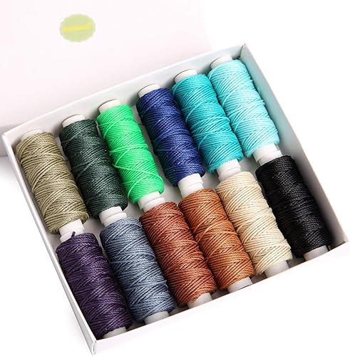 Miniatura 10 de FANDOL Cuerdas enceradas de cuero de poliéster para macramé, pulseras de bricolaje, manualidades o proyectos de cuero (12 colores brillantes)