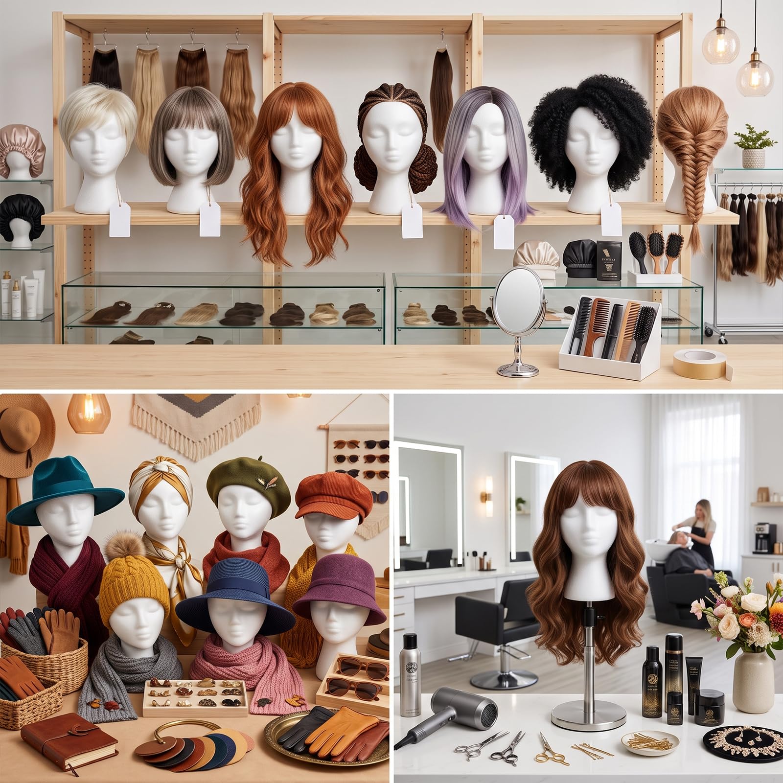 Foraineam Foam Female Mannequin Wig Heads with Holder Hole