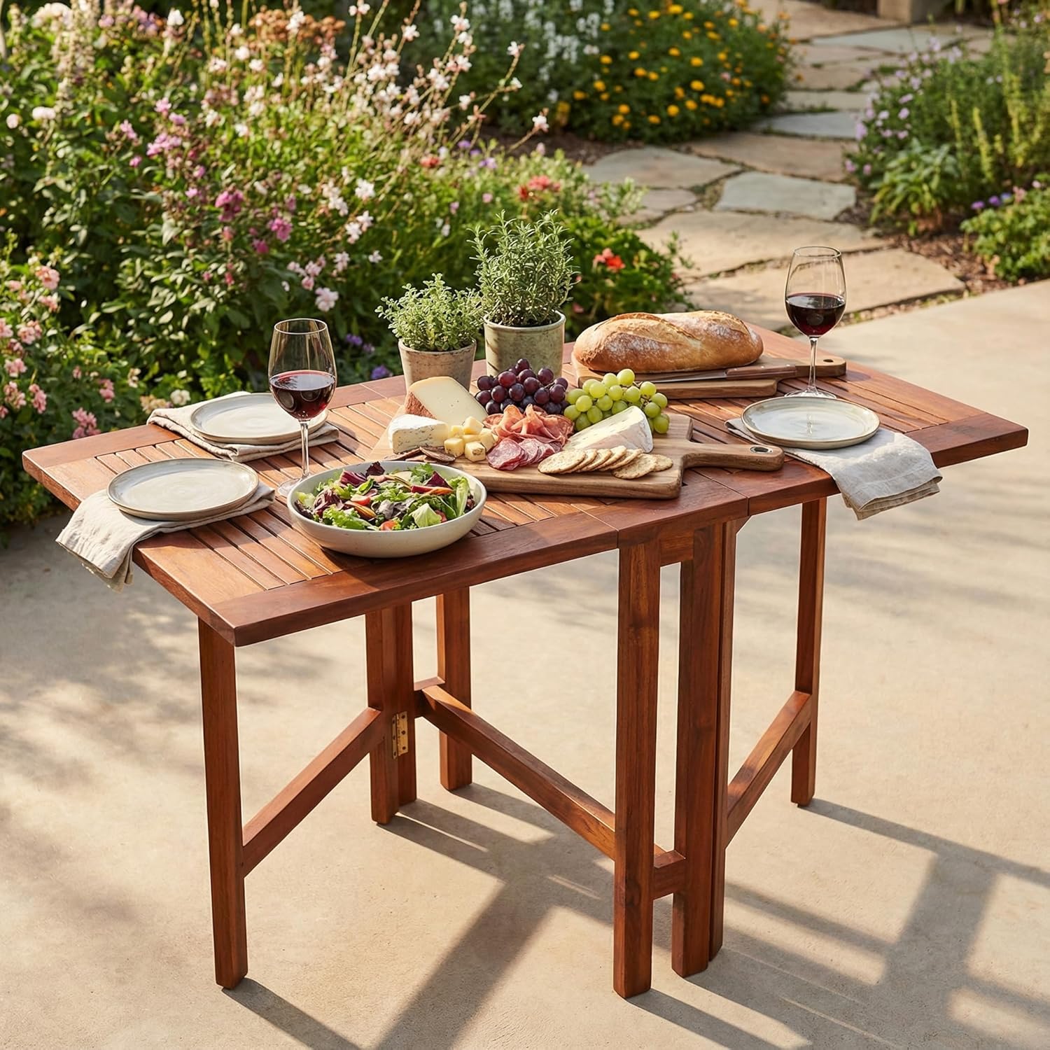 Bare Decor Emery Double Leaf Butterfly Folding Dining Table, Teak