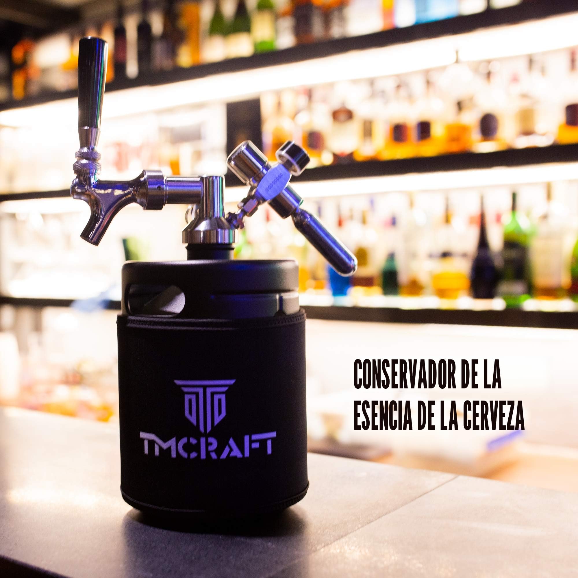 TMCRAFT - 2 litros Mini Keg Growler - Sistema de Kit de Barril casero de Acero Inoxidable presurizado para Mantener Fresca y carbonatada la Cerveza (Negro Mate)