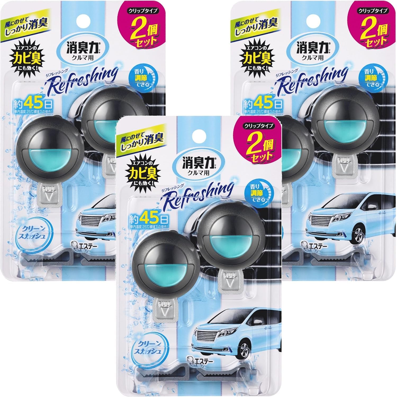 消臭力 クルマ [まとめ買い] 車用 クリップタイプ クリーンスカッシュ 3.2mL×6個セット(2個入×3) クルマの消臭力 車 クリップ 消臭剤 消臭 芳香剤