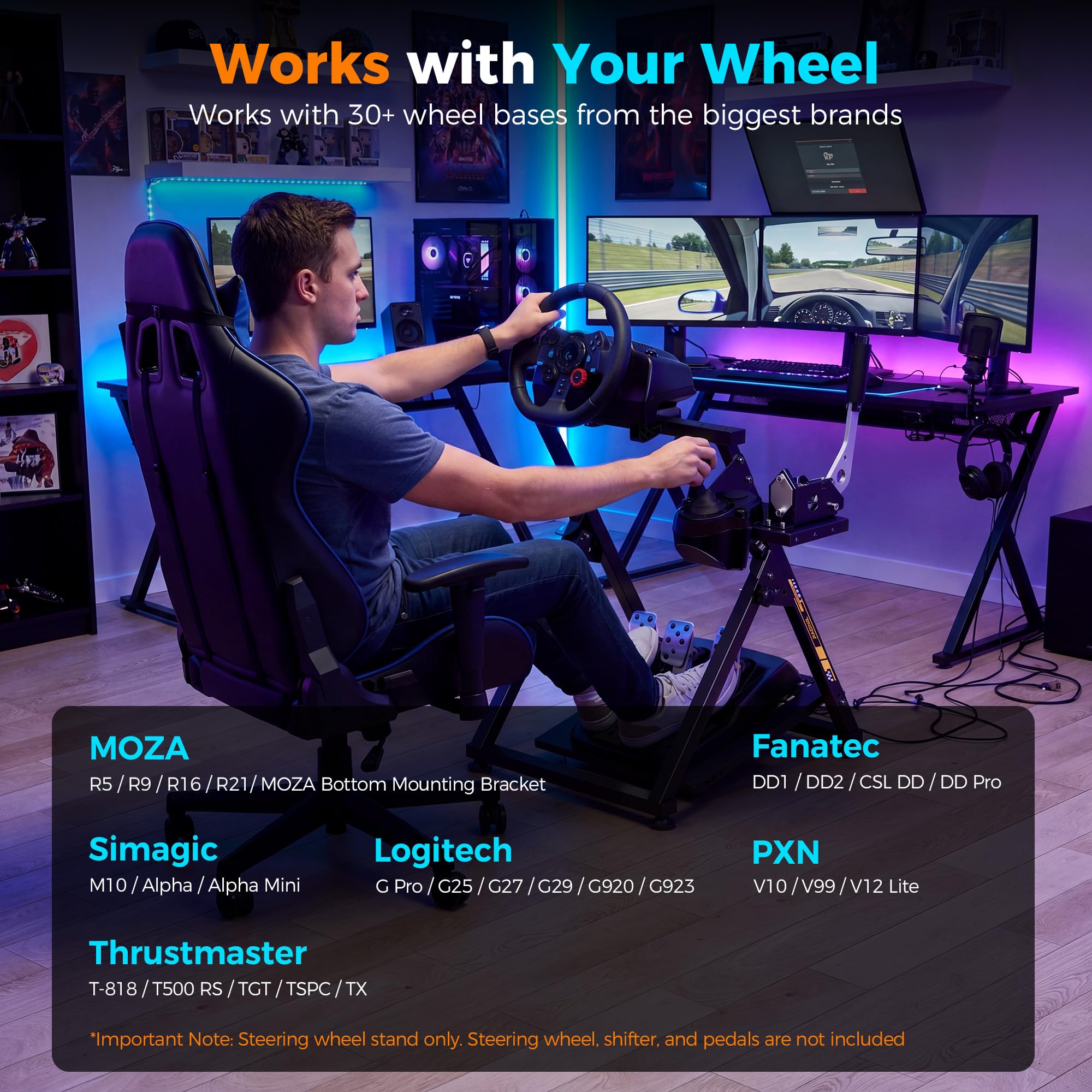 Support Volant Pliable Cockpit Simulateur Course Réglable Haute | Compatible Logitech G29 G25 G23, Panneau Volant 31 Trous, Panneau Levier 26 Trous, Pédales Non Incluses