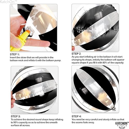 Miniatura 4 de Globos grandes negros y plateados de 22 pulgadas, paquete de 6, decoraciones de fiesta en negro y plateado, globos negros y plateados de rayas 4D de