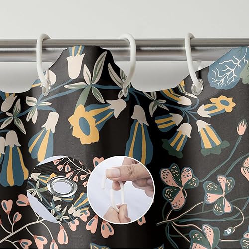 Miniatura 6 de Cortina de ducha bohemia con flores silvestres, cortina de ducha impermeable de tela con 12 ganchos, 72 x 72 pulgadas