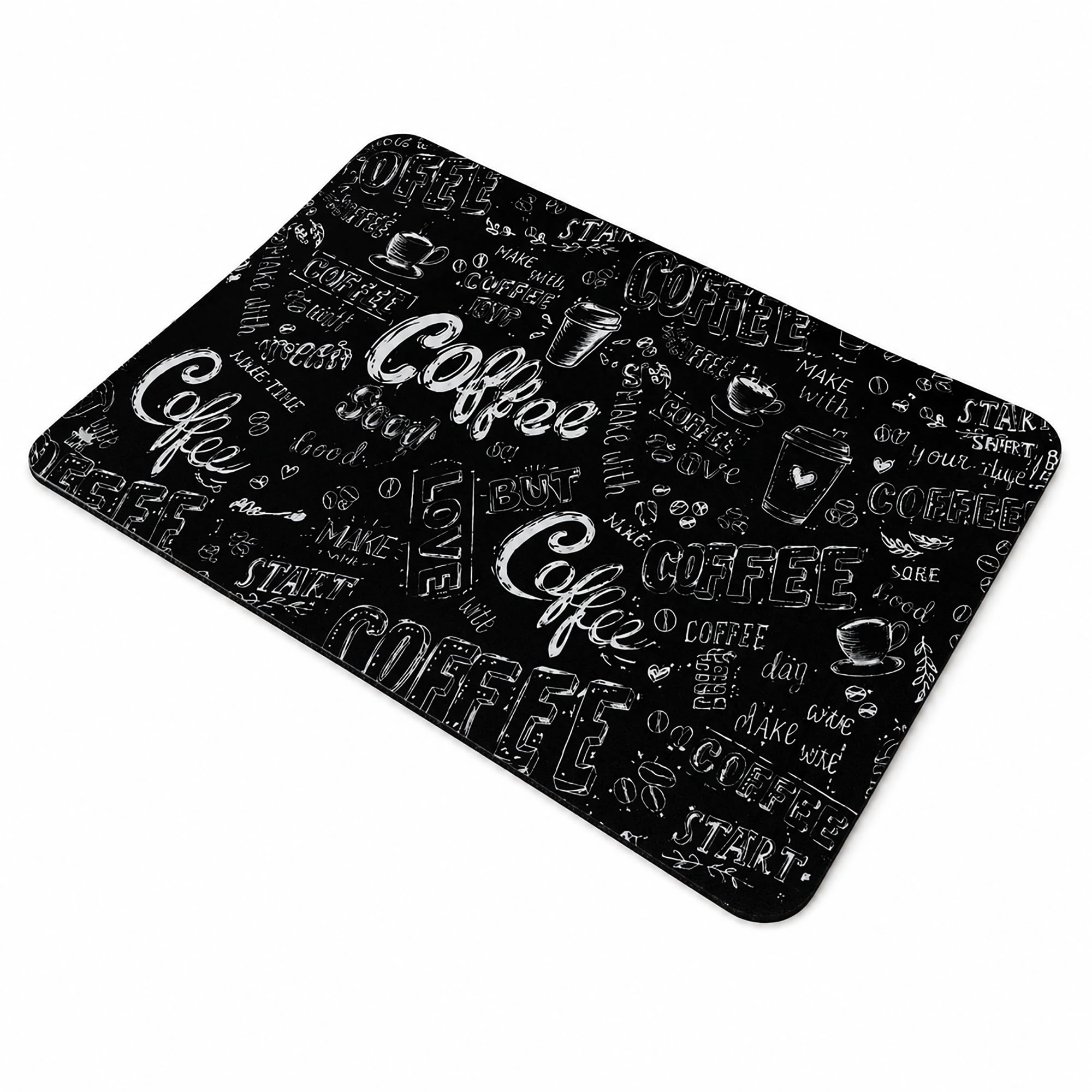 Luxe Home International Dish Dry Mats for Kitchen Counter, Rubber Quick Dry Mat for Kitchen Utensils, Cafe Theme Pattern Smooth Absorbent Placemat, 35x55 cm, Black, Pack of 1-image-19