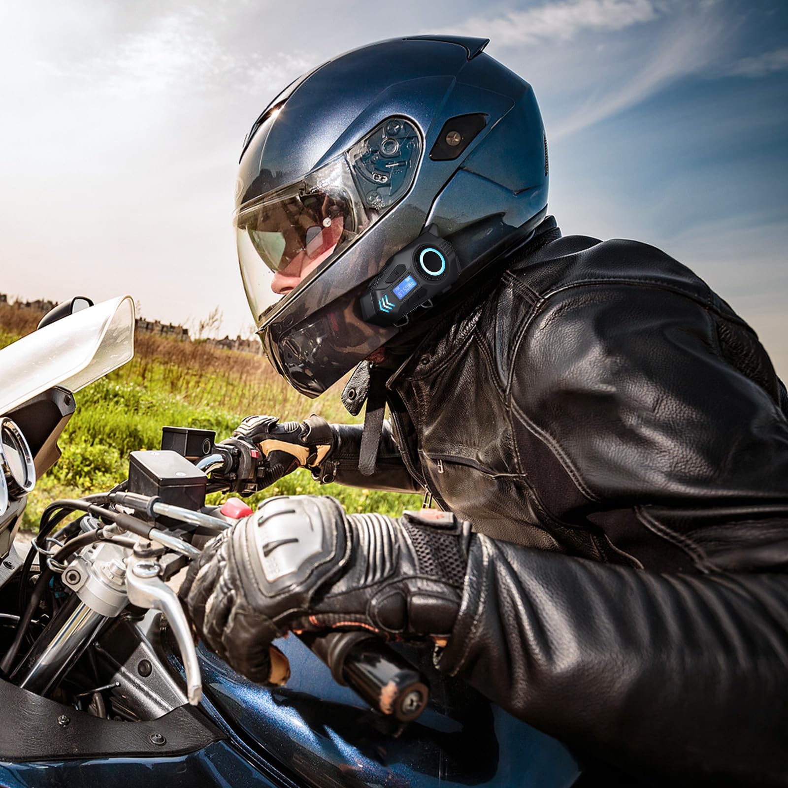 SHINEOFI Auricolare senza Fili per Casco Moto K09, Connessione Wireless 6.0 con Microfono, Batteria 800mah, Ip65, Abs, Comfort Ergonomico per Lunghi Viaggi in Moto