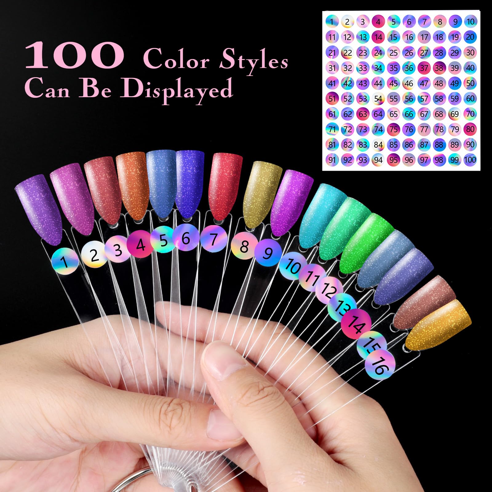 AiQInu 100 Piezas Muestrario Uñas, Practicas Arte de Uñas, Muestrario de Uñas para Pintar con Pegatinas Digitales 1-100, Para Nail Art Design