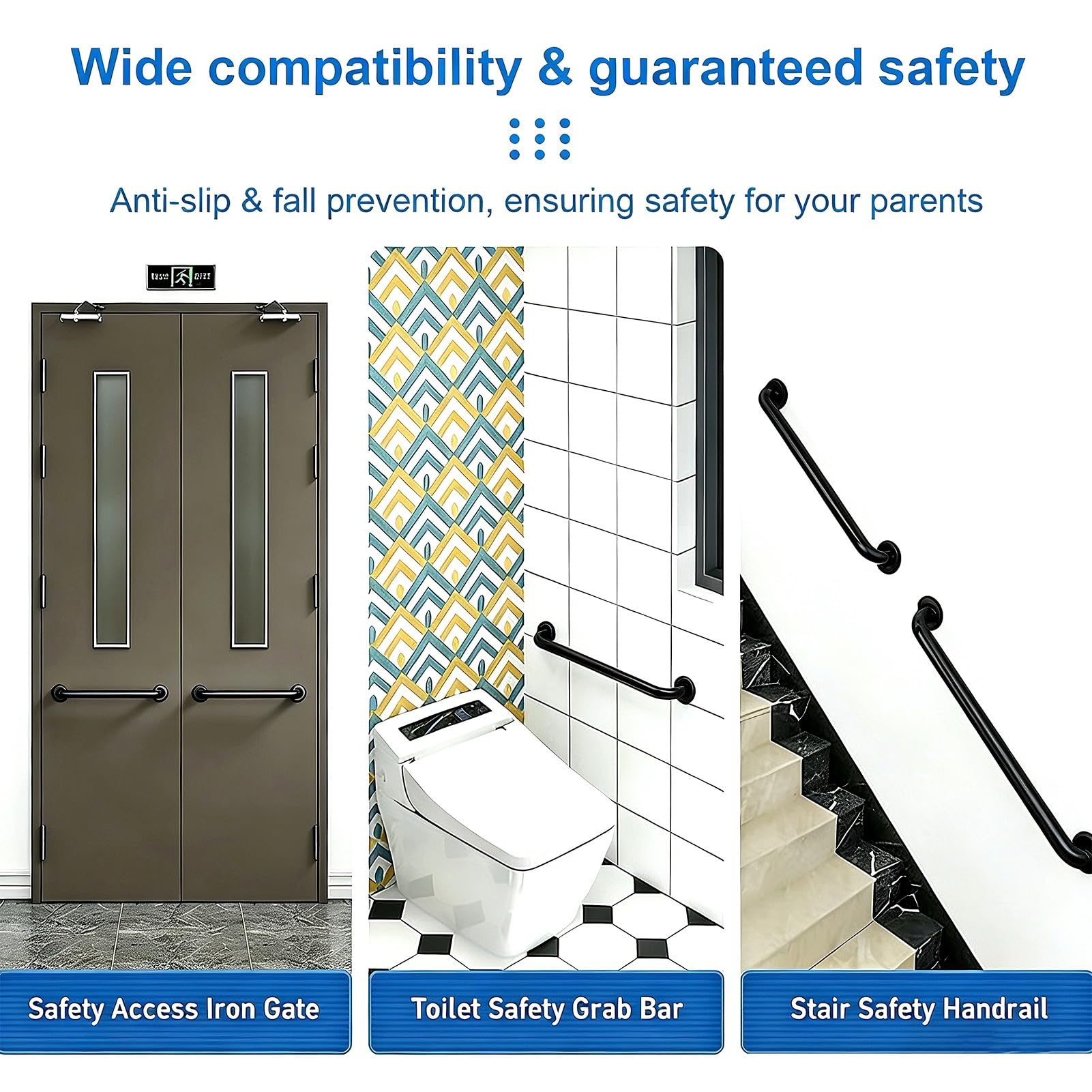 Barra De Agarre Para Baño Negra, Riel De Soporte De Seguridad De Alta Resistencia, Barras De Equilibrio De Ducha De Acero Inoxidable, Asidero Para Discapacitados(100cm)
