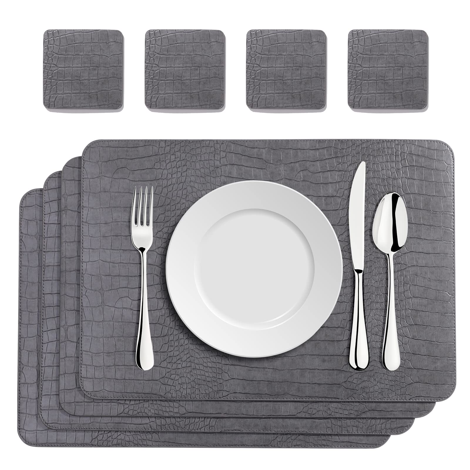 Crocodile Leather placemats Set of 8 - Faux Leather Place ments Stain Resistant Heat Resistant Easy to Wipeable Non Slip Waterproof Placemats for Kitchen Dining Patio Table Decoration