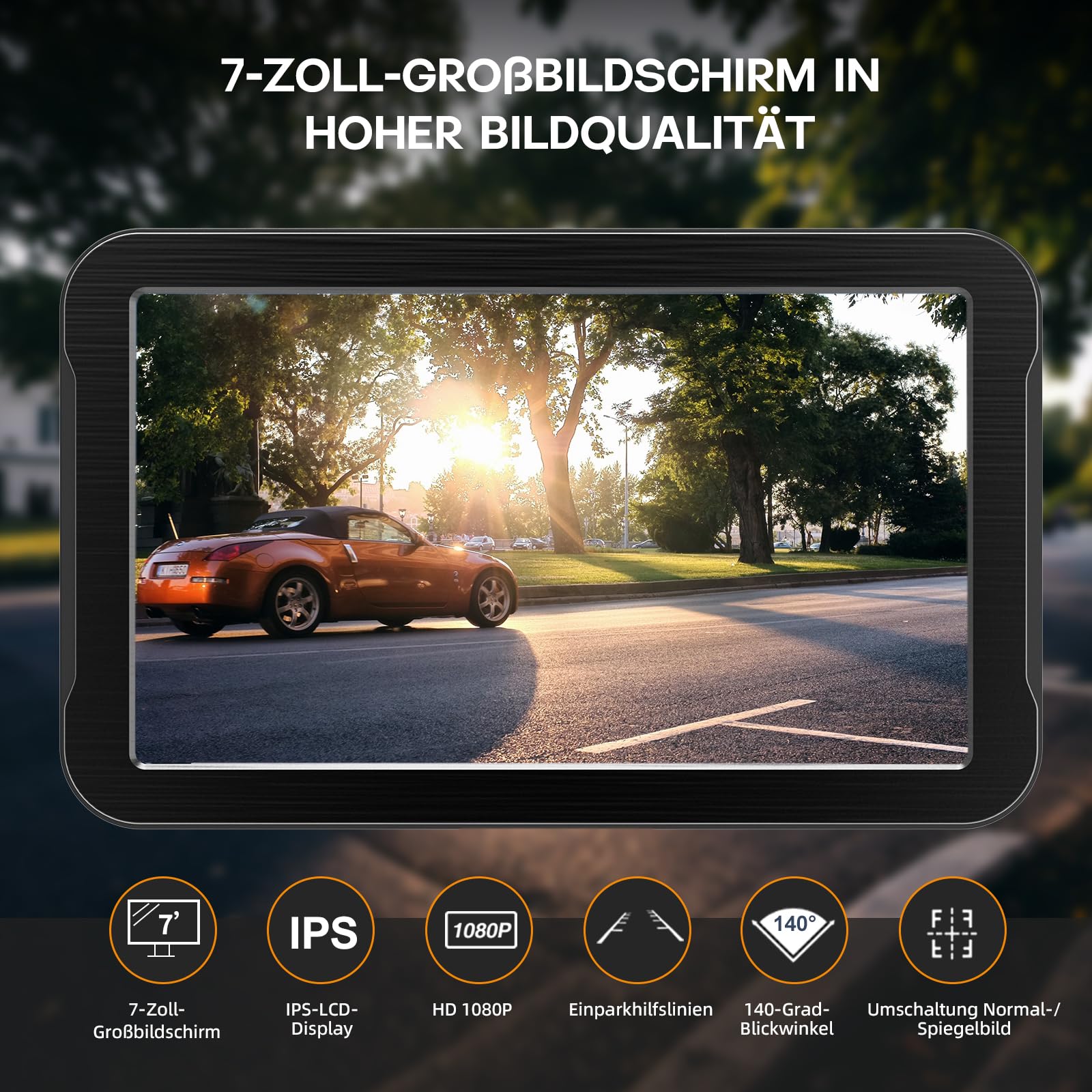 Rückfahrkamera Auto 7-Zoll HD-Monitor Plug-Play Nachrüsten System 1080P Nachtsicht 140° Weitwinkel PKW SUV Pickups