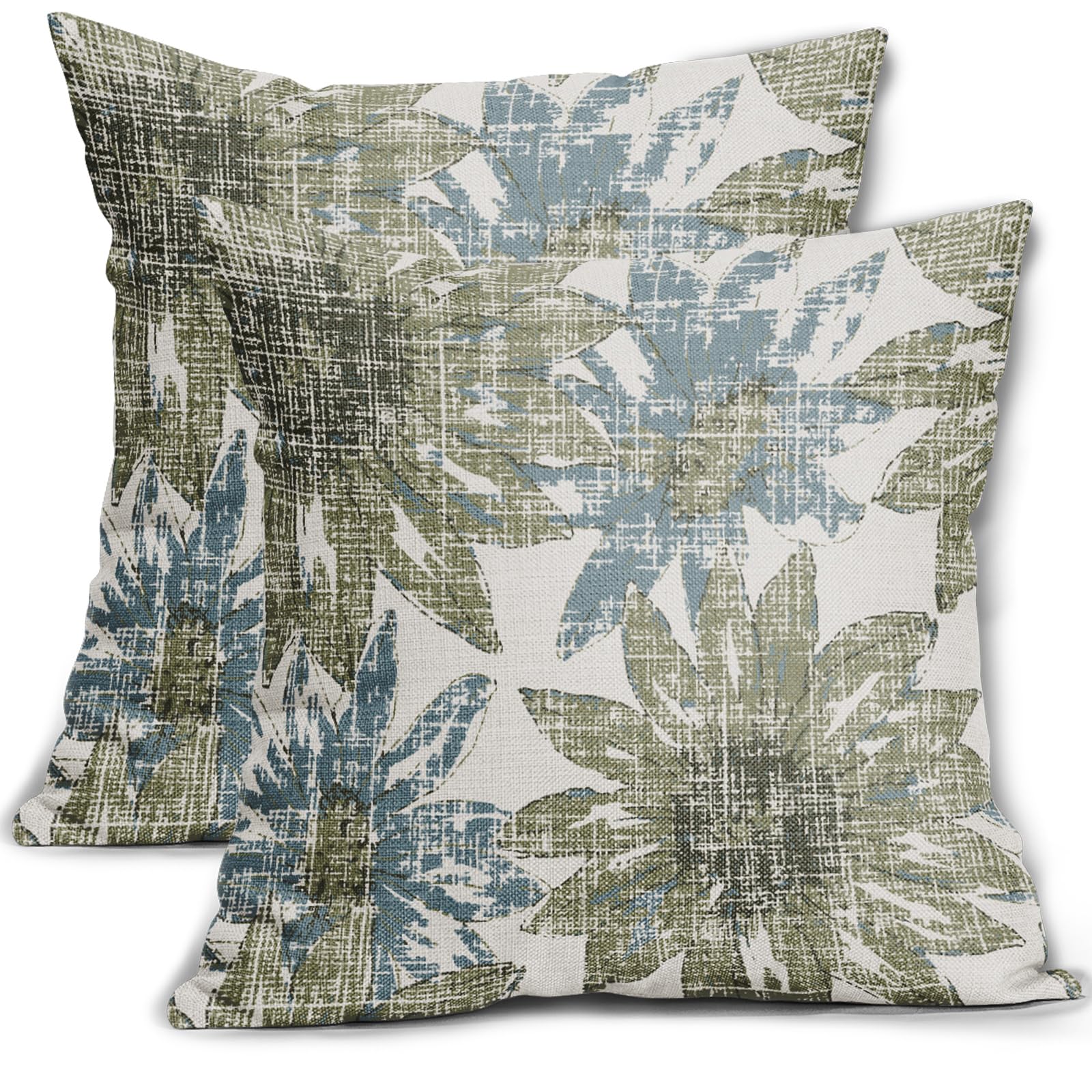 Sweetshow Blue Green Pillow Covers 20x20 Set of 2 Spring Retro Sunflower Flowers Print Decorative Throw Pillows Outdoor Modern Art Floral Pillowcase