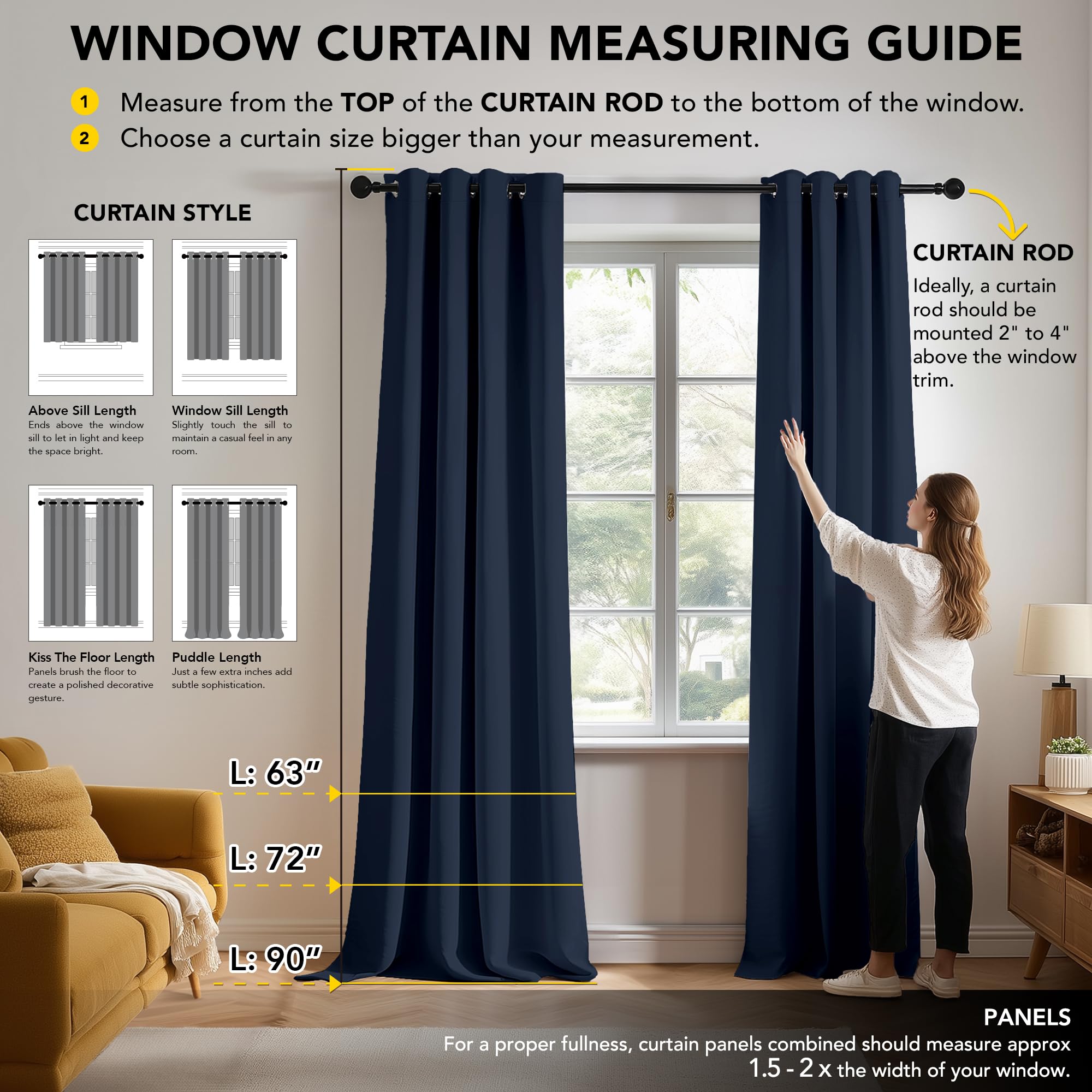 Deconovo Tende Oscuranti per Interni 2 Pezzi 274 CM Altezza, Termiche Isolanti, Anti-Rumore, con Anelli, Ideali per Camera da Letto e Soggiorno, 229x274 CM, Blu Navy