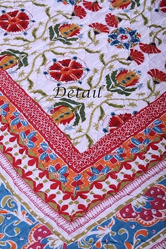 Miniatura 6 de Edredón conjunto 100% algodón - 3 piezas con reversible estilo bohemio retro impreso con patrones de flores, mandala, medallón geométrico azul rojo