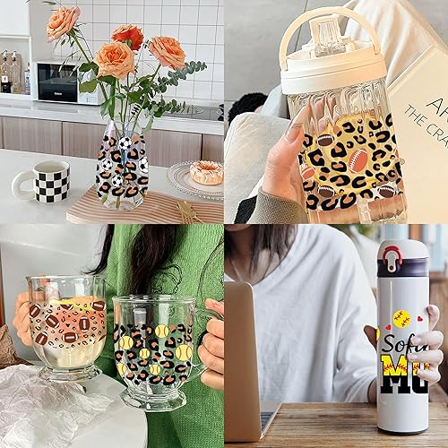 Miniatura 5 de David Angie Adhesivo de transferencia, 9 hojas de tema deportivo impermeable UV DTF Cup Wrap Rub on Transfers Pegatinas Adhesivos, Papel de