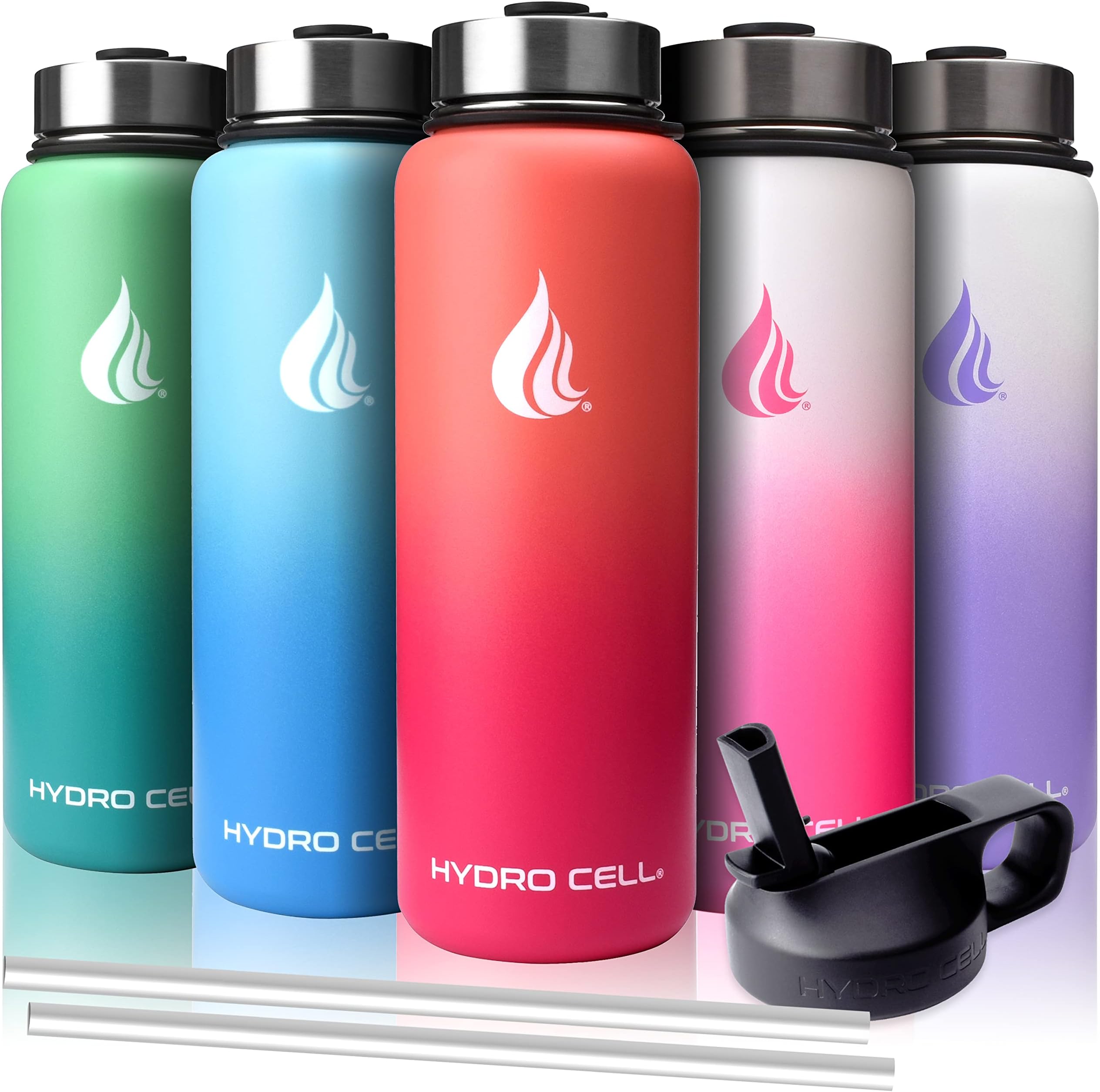 HYDRO CELLStainless Steel Insulated Water Bottle with Straw - For Cold & Hot Drinks - Metal Vacuum Flask with Screw Cap and Modern Leakproof Sport Thermos for Kids & Adults (Blue/Black 40oz)