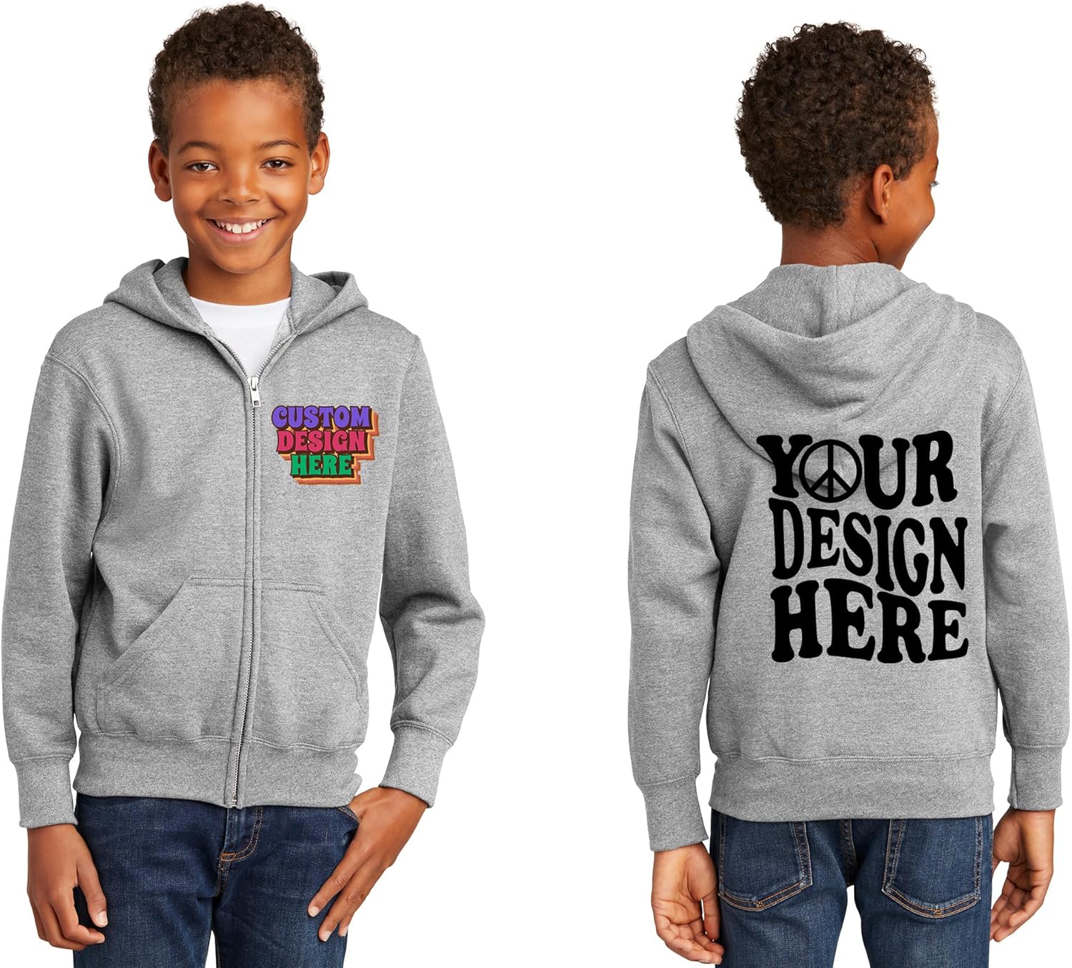 INK STITCH Youth Kids Pc90yzh Custom Printing Front and Back Add Design Fleece Hoodie Zip Up