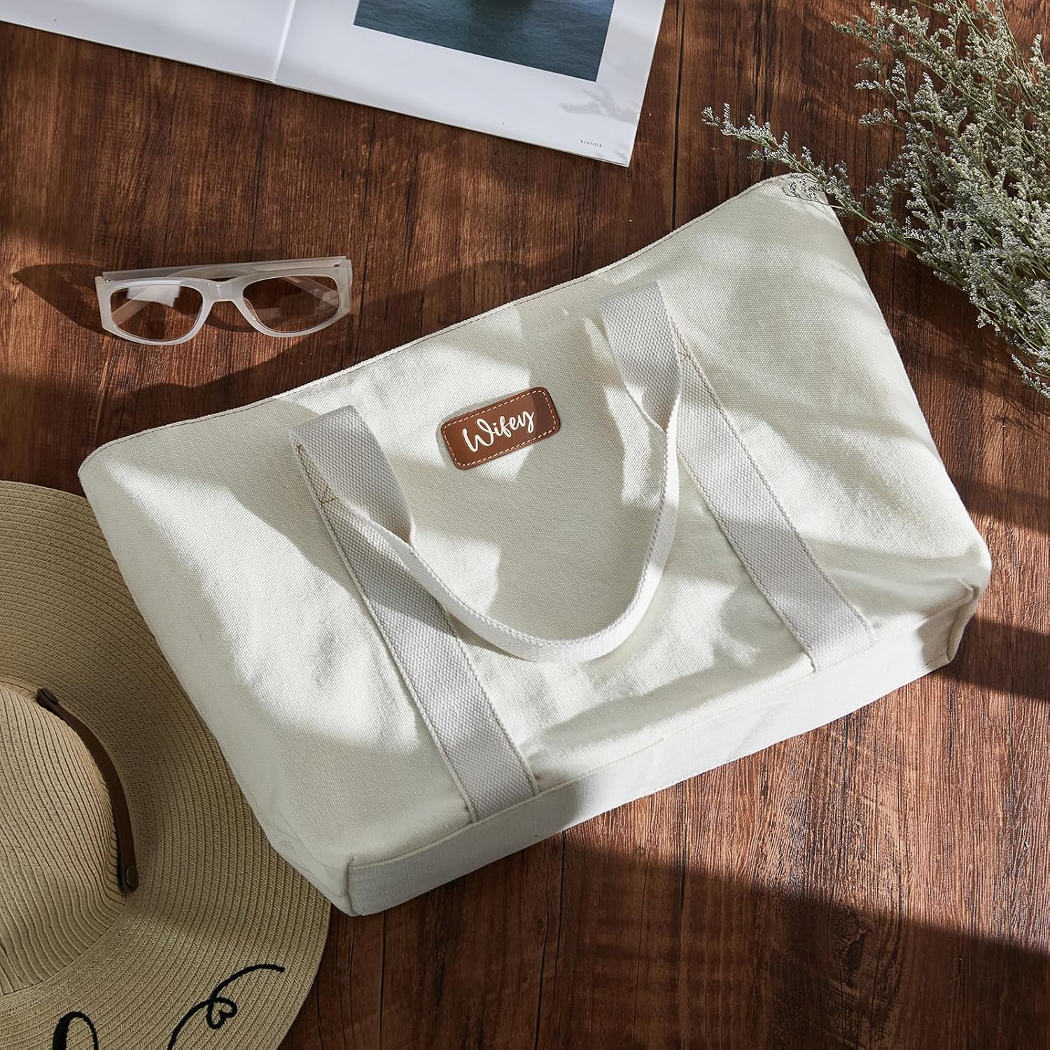 AW BRIDAL Monogram Canvas Tote Bag - Bride Mrs Wifey Gifts for Bride to Be, Large Zippered Gift Bag for Women Mom Sister
