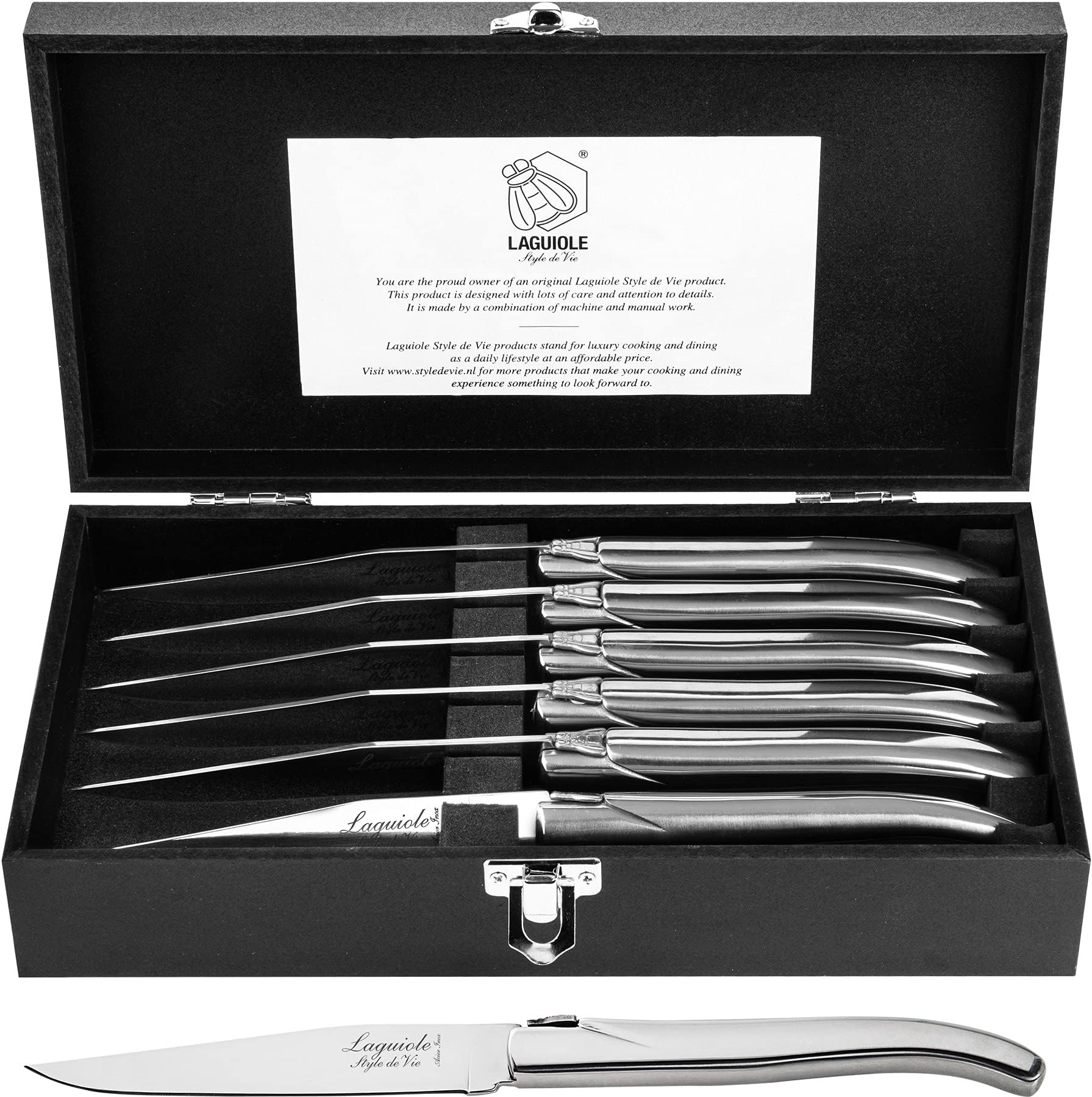 Steak Knives, Luxury Line, 6 pieces, Fully Stainless Steel, in giftbox