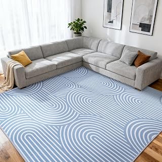 Area Rug 6x9 for Living Room, Washable Geometric Large Rug for Bedroom, Low Pile, Soft & Non-Slip Abstract Carpet for Classroom, ‎Dining Room, Office, Kids Playroom, Blue