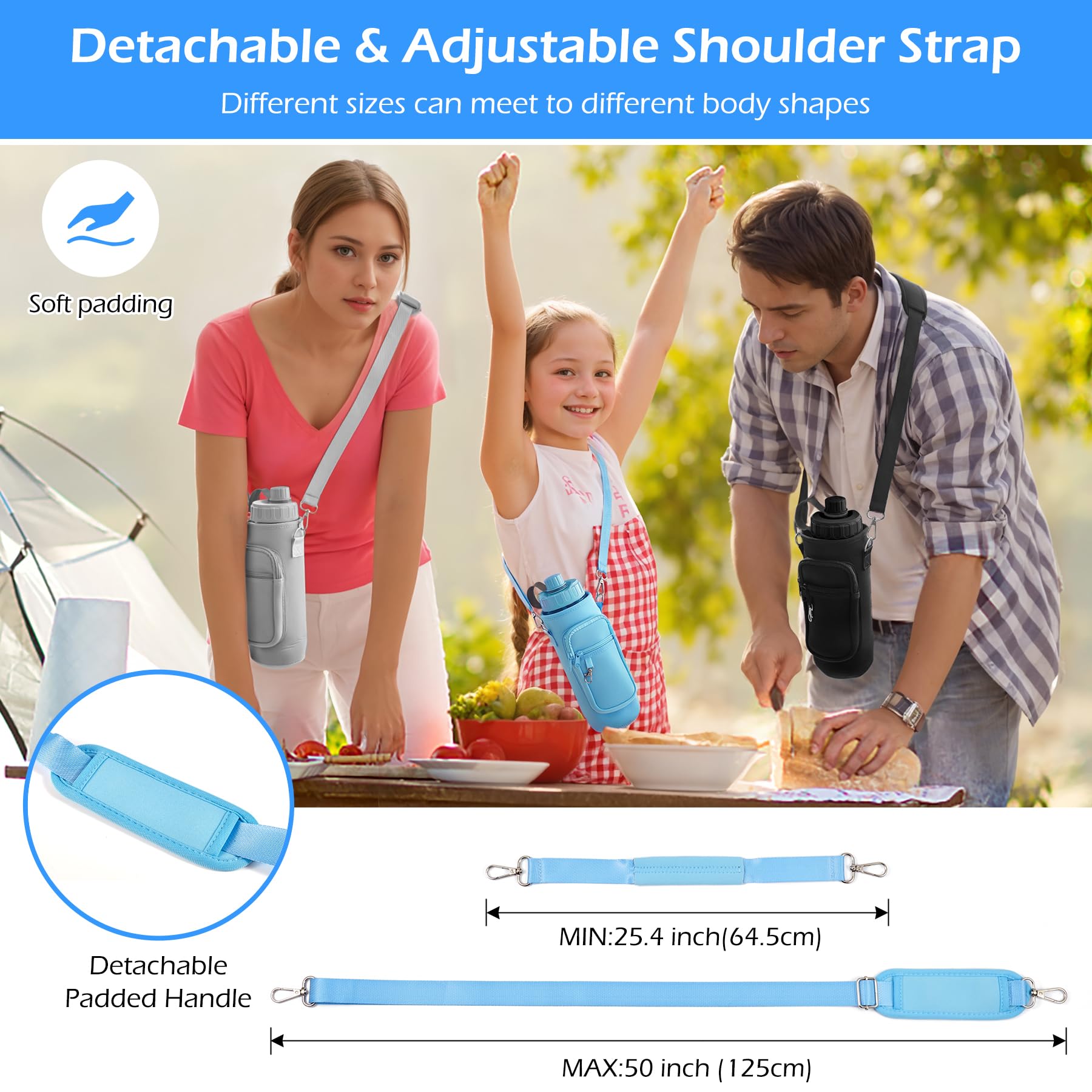 Wasserflaschenhalter mit Gurt, Wasserflaschen-Tasche, 100 ml, großes Fassungsvermögen, verstellbare Schulter-Handschlaufe, 2 Handytaschen, Wasserflaschenhalter, Wasserflaschenzubehör für