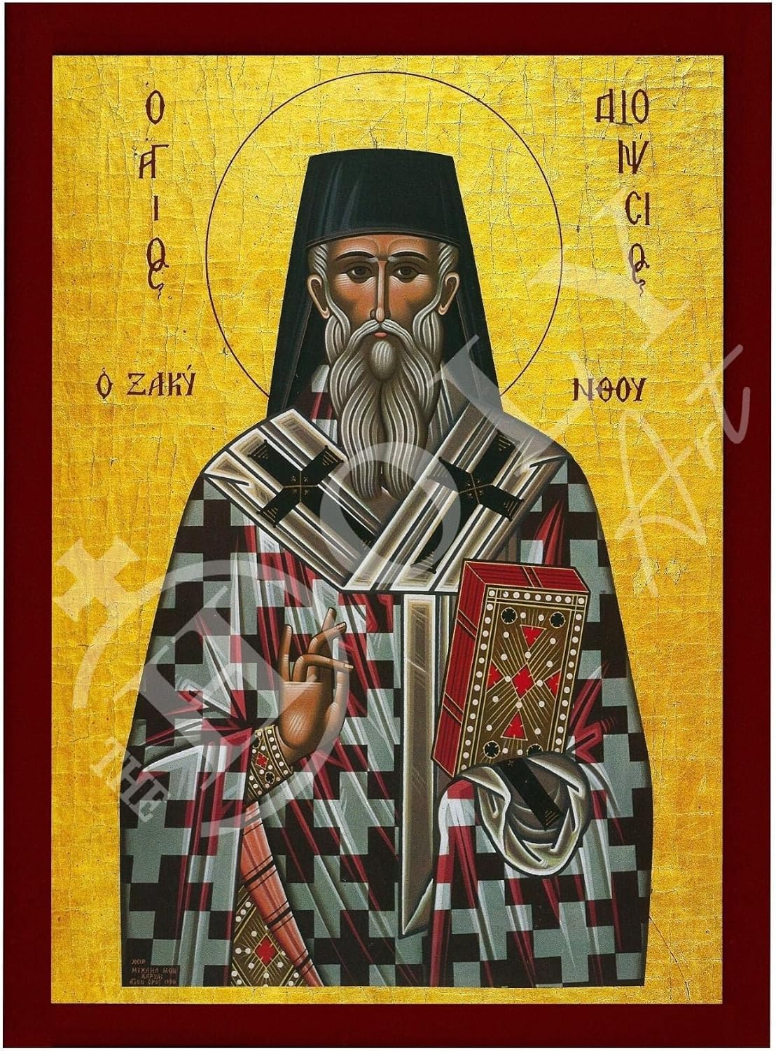 Saint Dionysius Greek Orthodox Icon, Handmade, 5.91x8.27 in (15x21 cm)