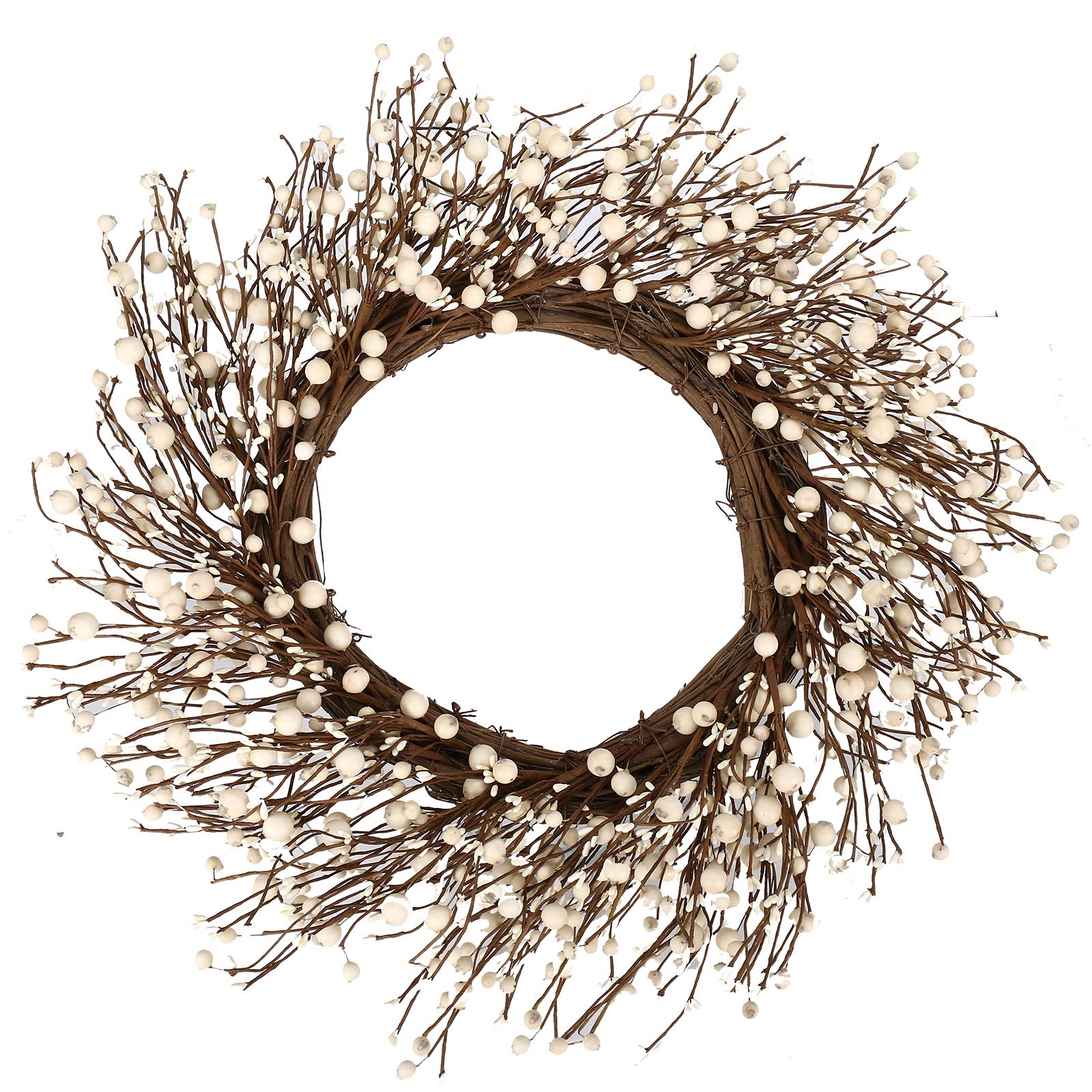 White Berry Wreath,Mixed Pip Berry and Round Berry Wreath with Twig Base, 22 inches Cream Wreath for Front Door Window and Wall Decor or Winter Celebration and Christmas Decor