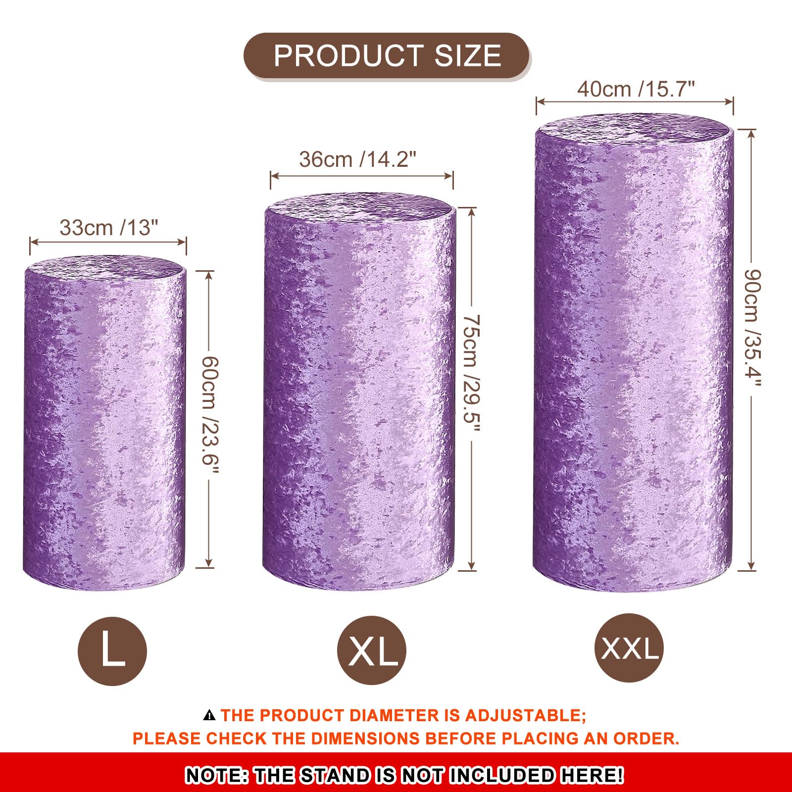sourcing map Juego de 3 fundas cilíndricas de elastano para soporte de fiesta, boda, cumpleaños, solo contiene cubiertas cilíndricas (tela de terciopelo, grande)