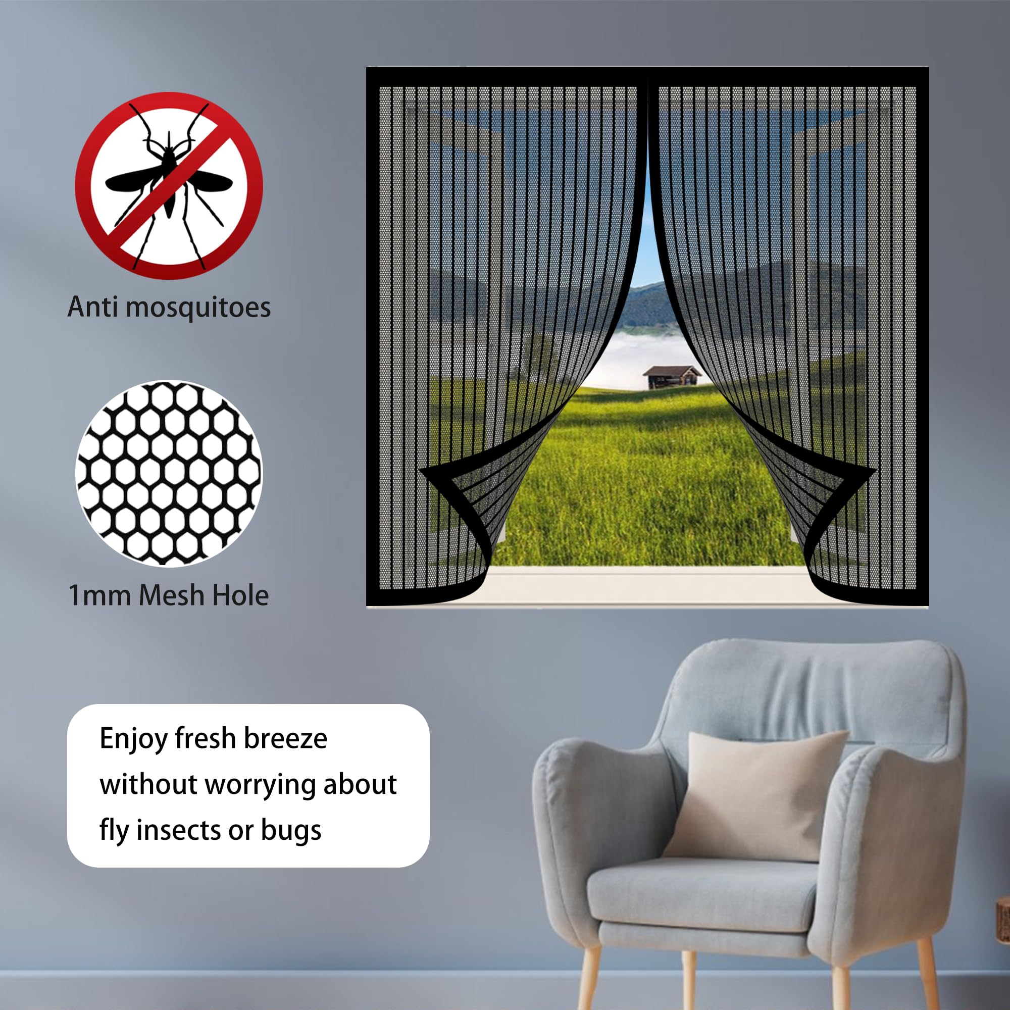 Magnet-Fliegengitter Für Fenster & Türen – 200x90 Cm, Selbstklebend, Atmungsaktiv, Ohne Bohren (Weiß)