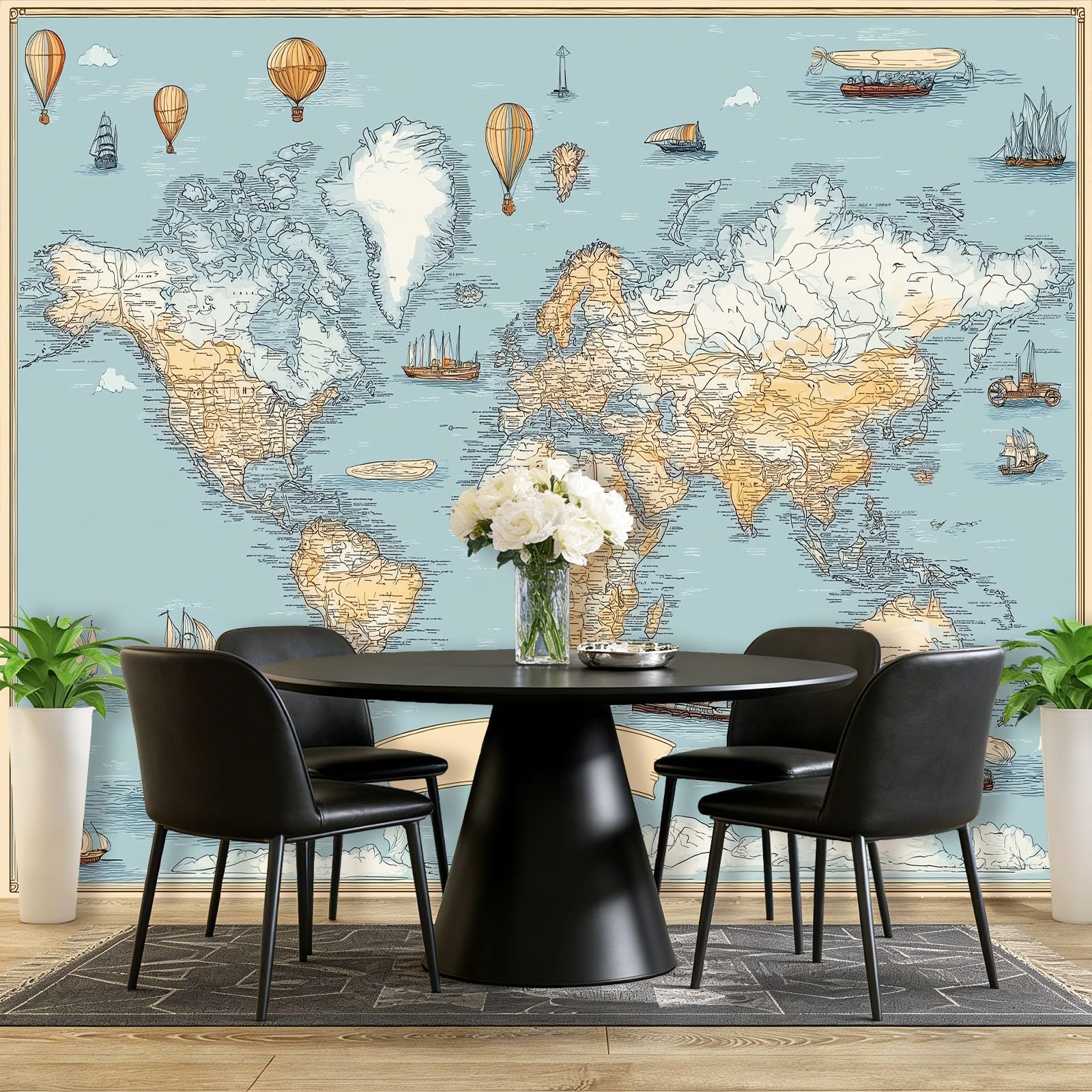 Fototapeta 250 x 175 cm, retro mapa świata, dekoracja z włókniny do pokoju dziewczęcego i korytarza, jasnoniebieskie