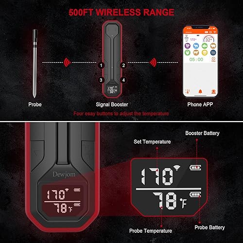 Miniatura 3 de Termómetro de carne inalámbrico – Termómetro de cocina digital con sonda inalámbrica – Termómetro de alimentos de alcance remoto de 500 pies – con