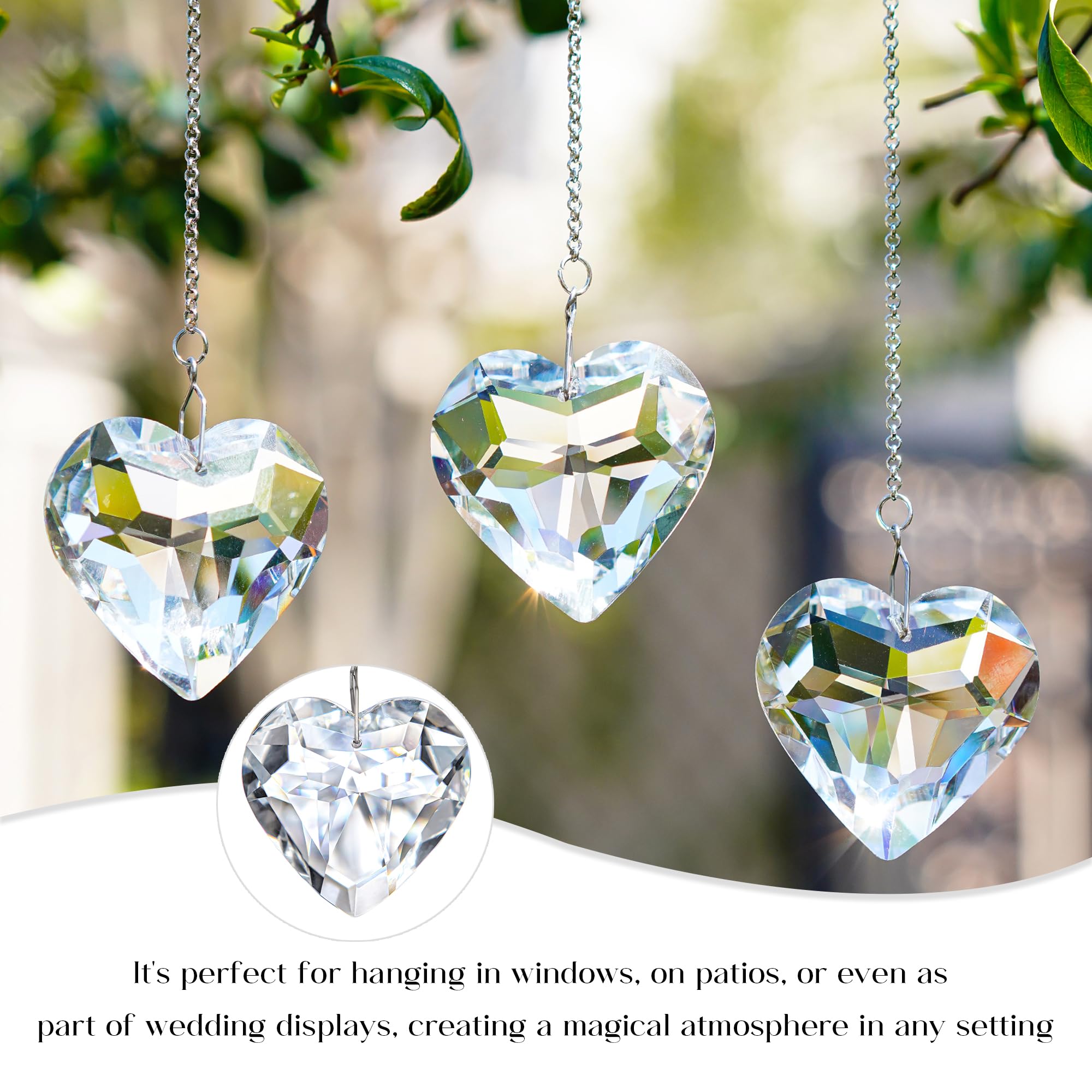 H&D HYALINE & DORA 50mm Clear Crystal Heart Suncatcher Set of 3 Suncatcher for Window Crystal Heart Sun Catcher Hanging Ornament Rainbow Maker Gifts for Mom Grandma - Image 3