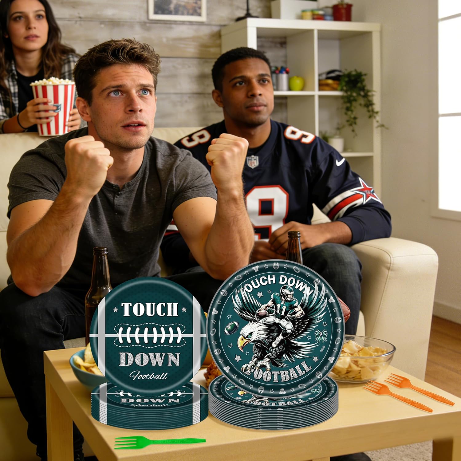 Football Birthday Party Decorations - 96 Pcs Green Eagle Disposable Paper Dessert Plates Napkins Forks Tableware Set Sports Table Decor Supplies for Gameday Tailgate Fans Serves 24 Guests - Image 5