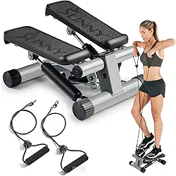 Sunny Health & Fitness Mini Stepper para Exercícios em Casa, Máquina de Treino de Degraus com Faixas de Resistência, Equipamento Cardiovascular de Corpo Inteiro com Monitor LCD